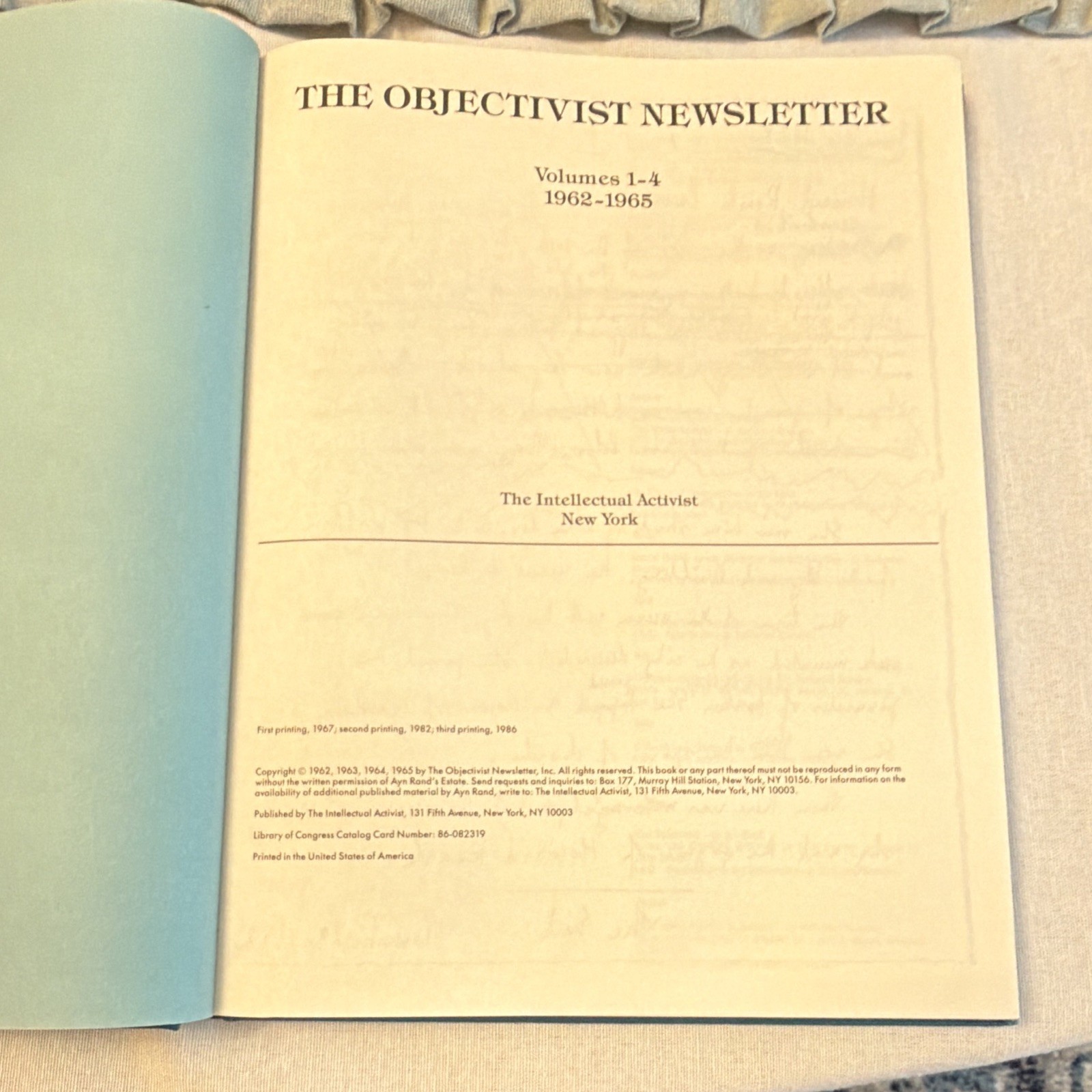 Ayn Rand The Objectivist Newsletter Vol 1-4 1962-1965 Hardcover Reprint