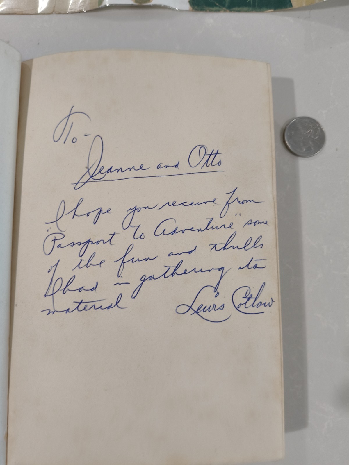 Inscribed 1942 First Edition Passport to Adventure Lewis N. Cotlow Hardcover