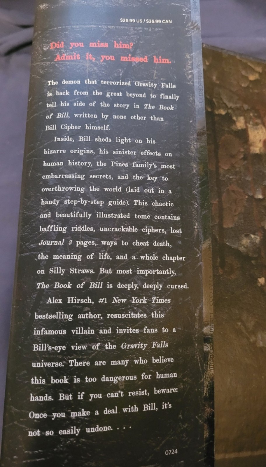 The Book of Bill RARE GLOSS MISPRINT Alex Hirsch (2024 Hardcover) Gravity Falls