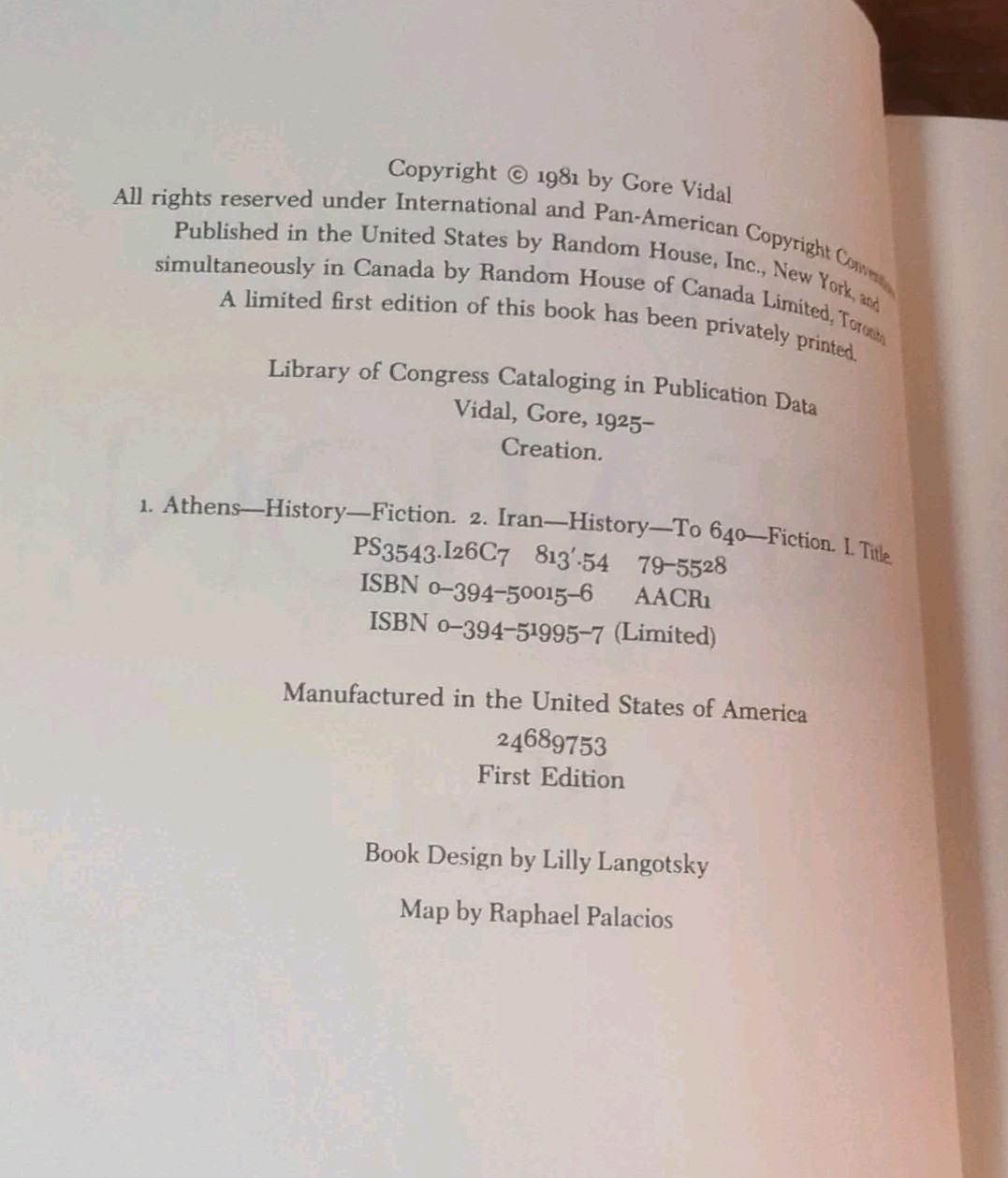 RARE FIRST EDITION Creation by Gore Vidal 1981 Hardcover Book Dust Jacket