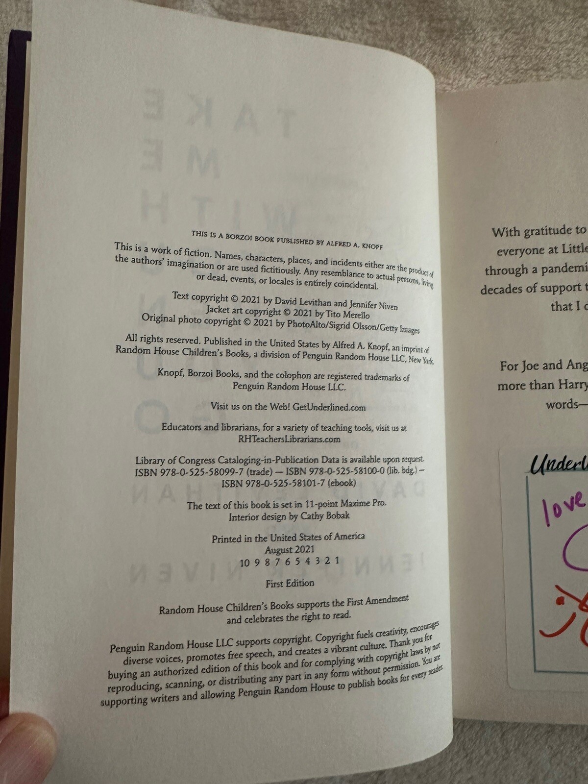 Signed 1st/1st Take Me with You When You Go Jennifer Niven and David Levithan