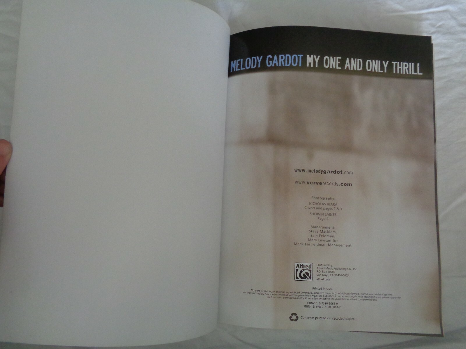 Melody Gardot My One and Only Thrill Sheet Music Piano Vocal Guitar Songs Verve