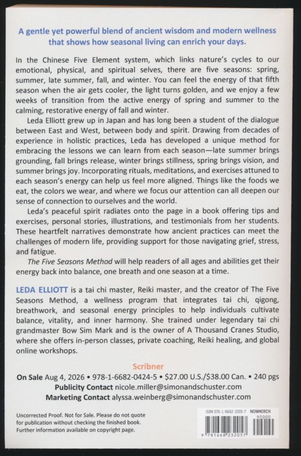 The Five Seasons Method by Leda Elliot – NEW Paperback – Advance Readers Edition
