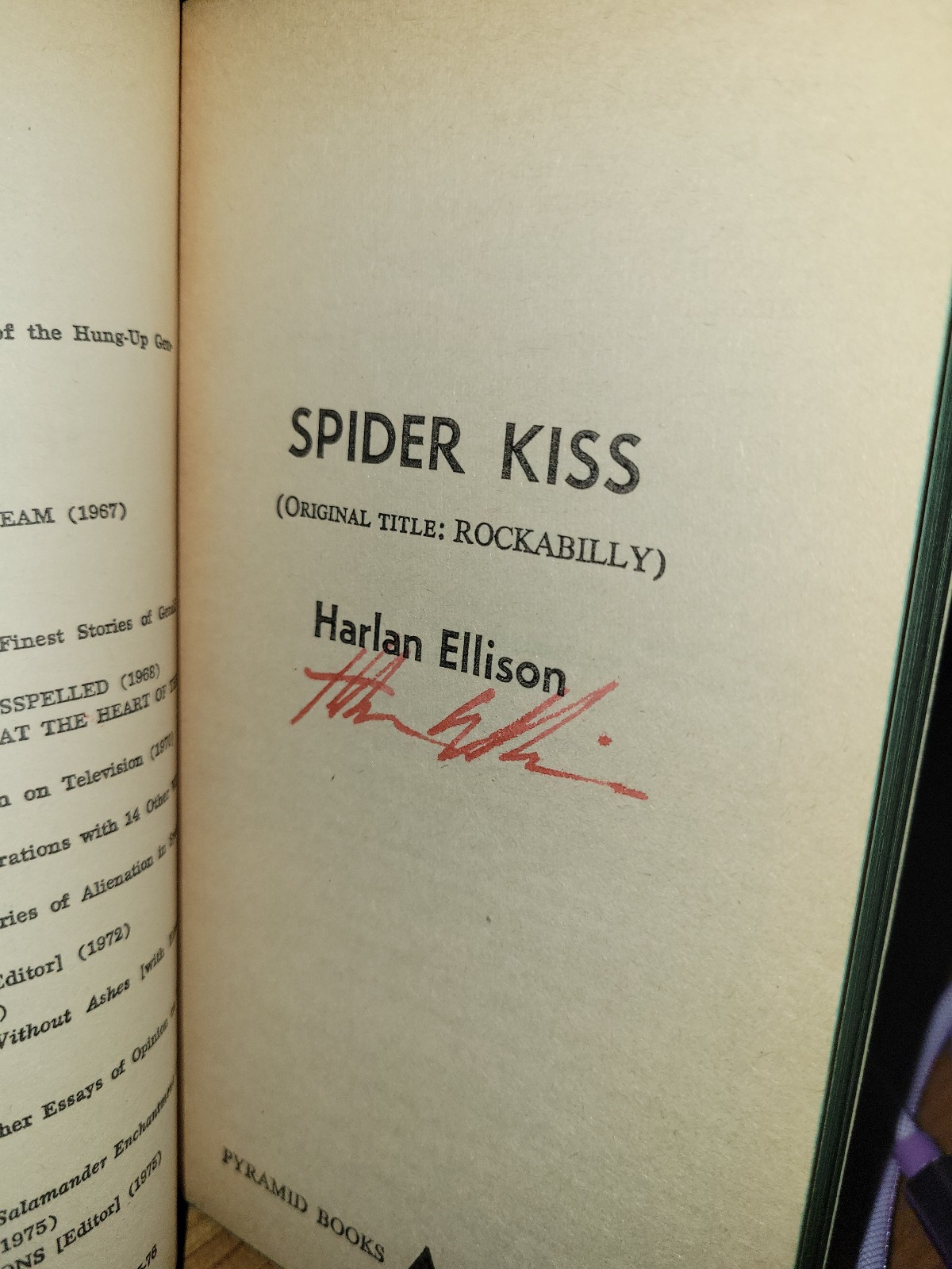 HARLAN ELLISON SIGNED VINTAGE PAPERBACK – Spider Kiss 1975
