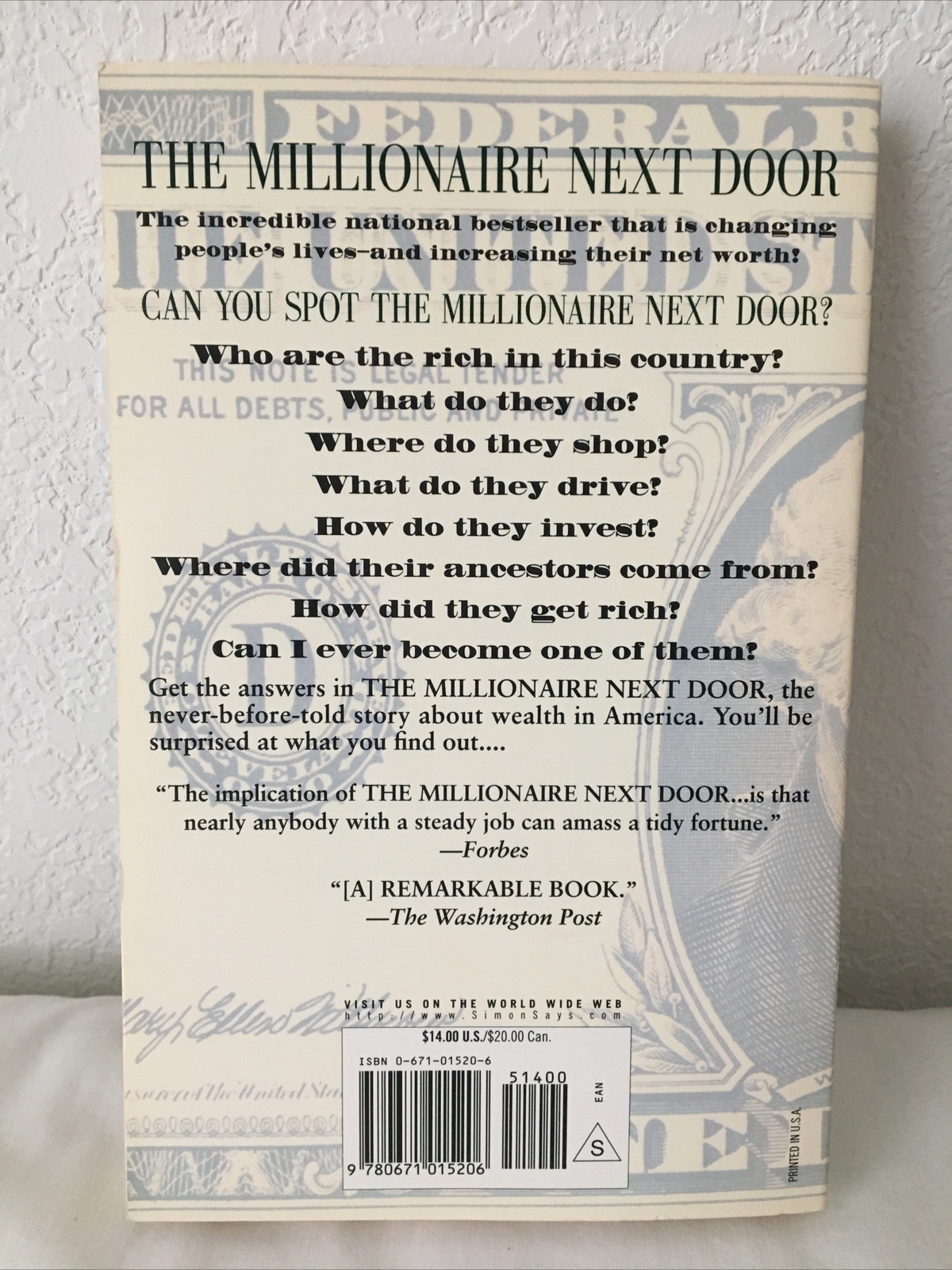 Millionaire Next Door by Thomas J. Stanley & William D. Danko Nonfiction Money