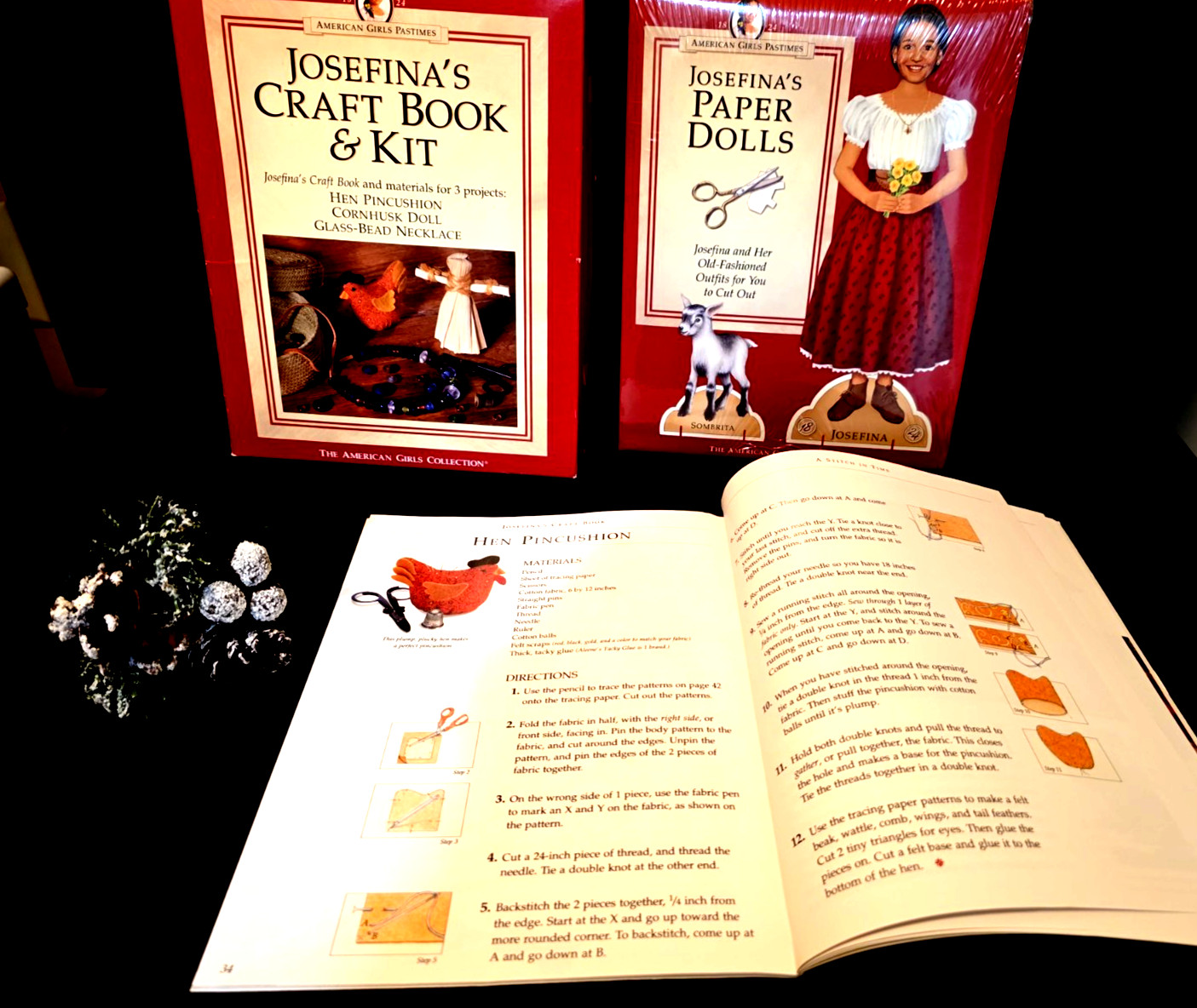 Pleasant Company Josefina Craft Kit w Pastimes Craft Book & SEALED Paper Dolls