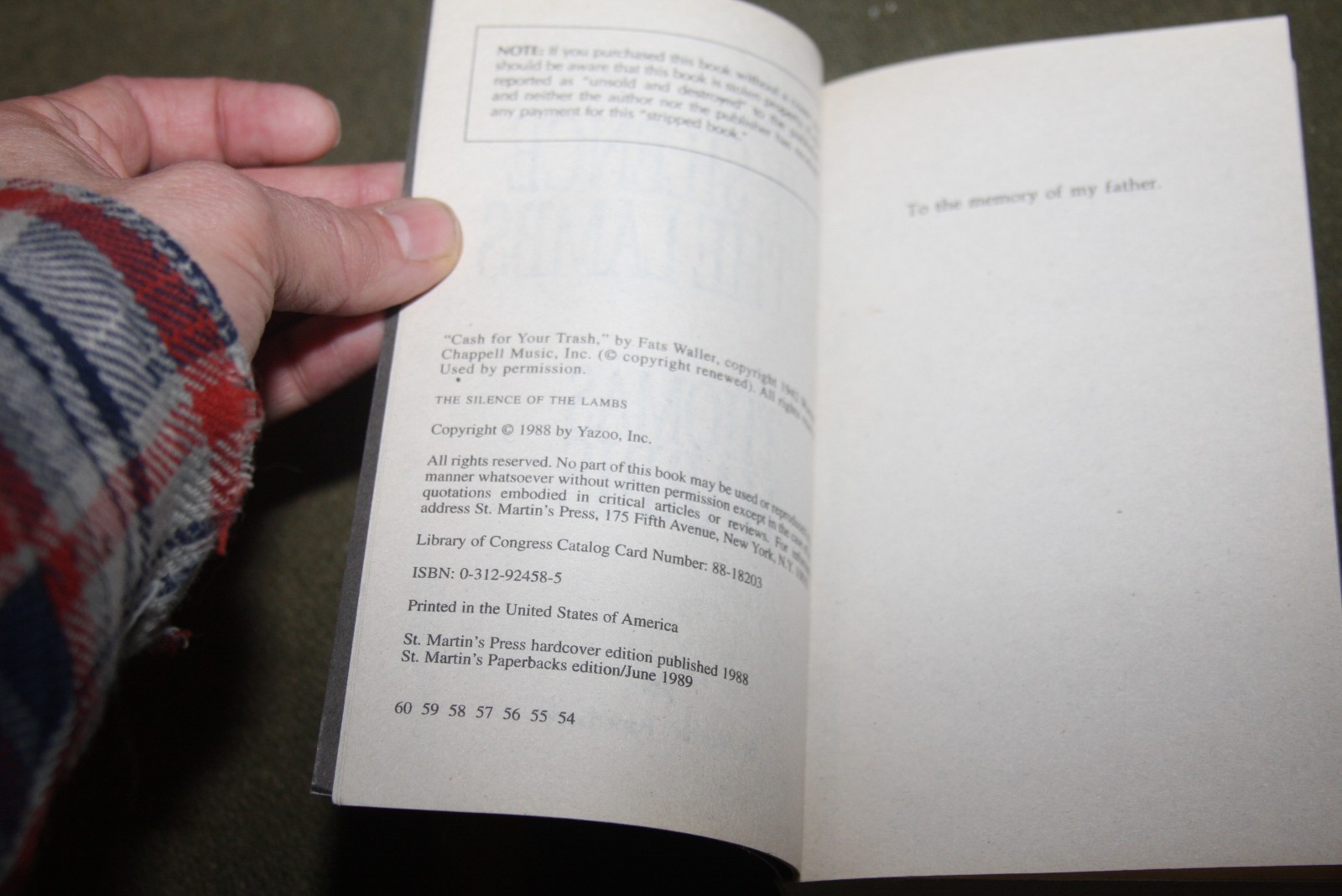 The Silence of the Lambs by Thomas Harris 1989 PB 54th Print w/ Embossed Cover