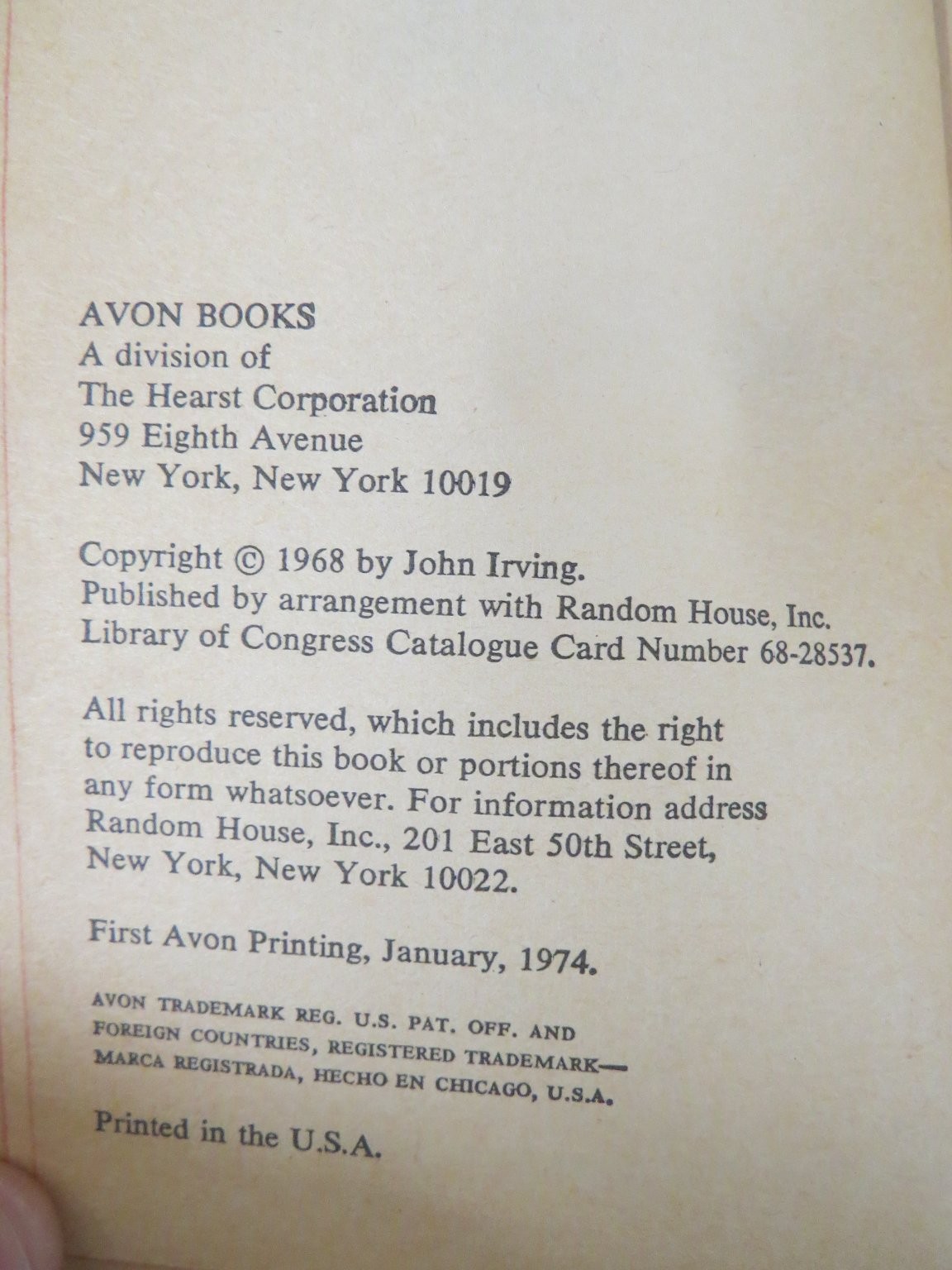 Setting Free the Bears John Irving 1974 First Avon Printing Paperback Novel