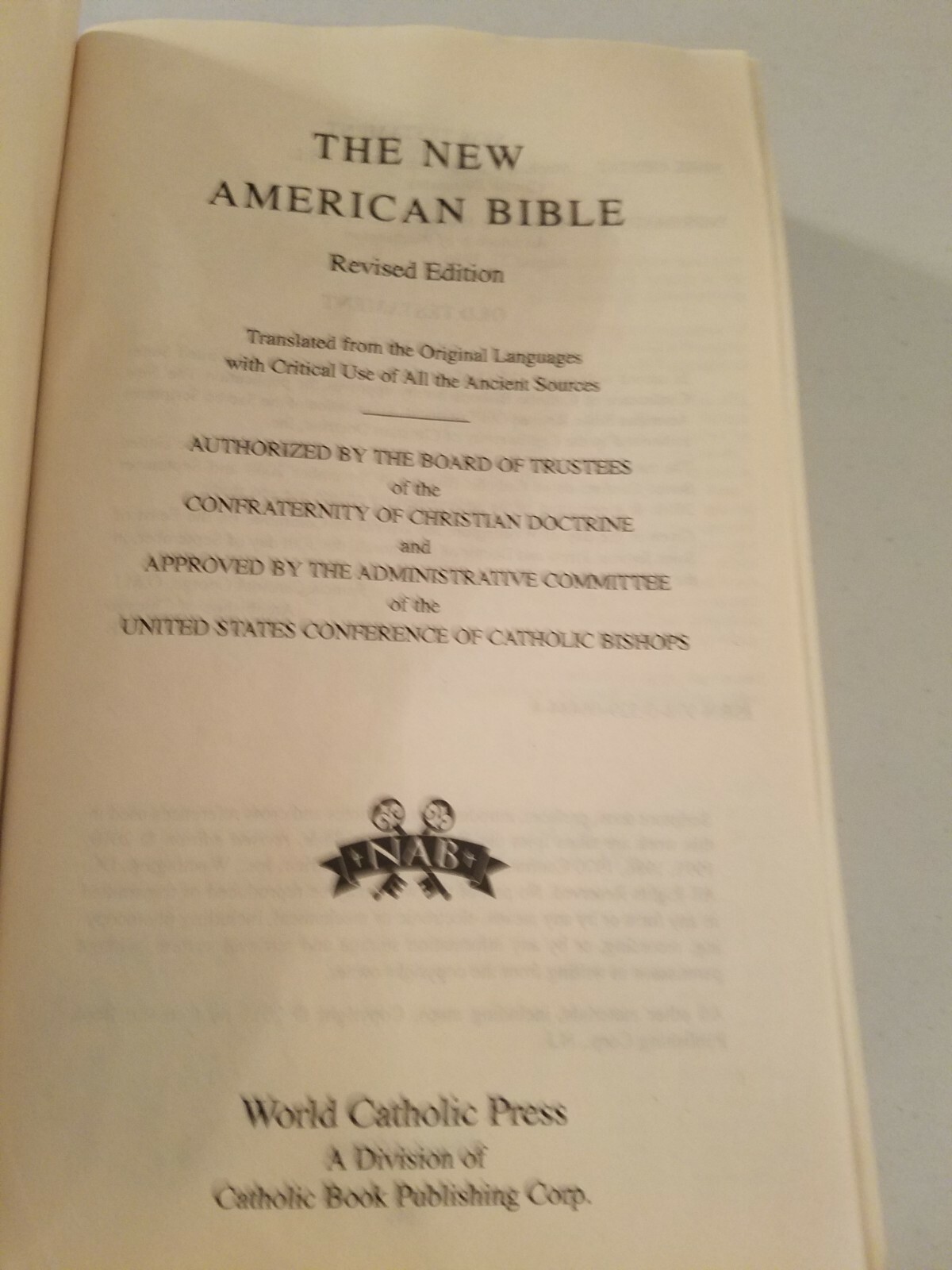 NEW AMERICAN BIBLE REVISED EDITION, PAPERBACK, 2011 BY WORLD CATHOLIC PRESS
