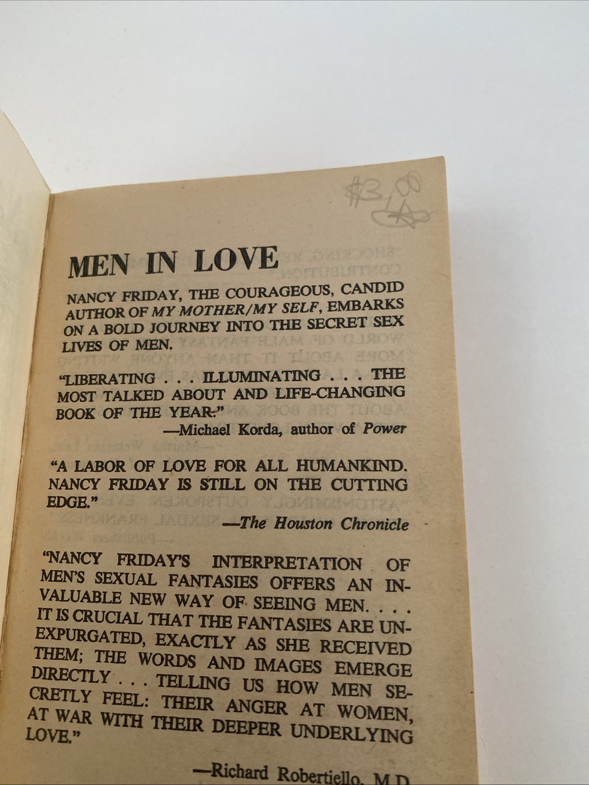 Men in Love Men’s Sexual Fantasies – Paperback Nancy Friday 1981