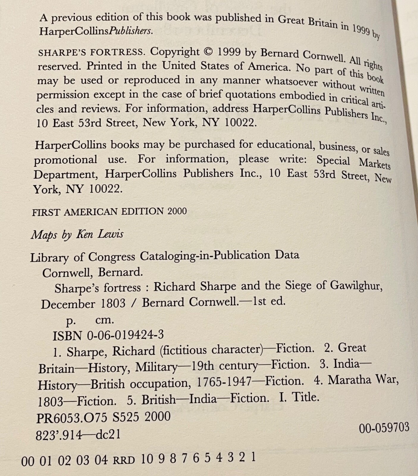 Sharpe’s Fortress: India 1803 by Bernard Cornwell – First Edition NearFine