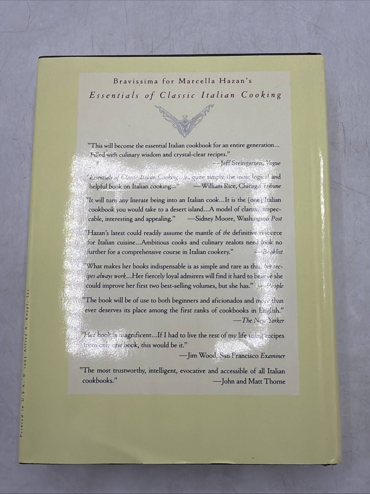 Essentials of Classic Italian Cooking by Marcella Hazan 1993 Cookbook : VeryGood