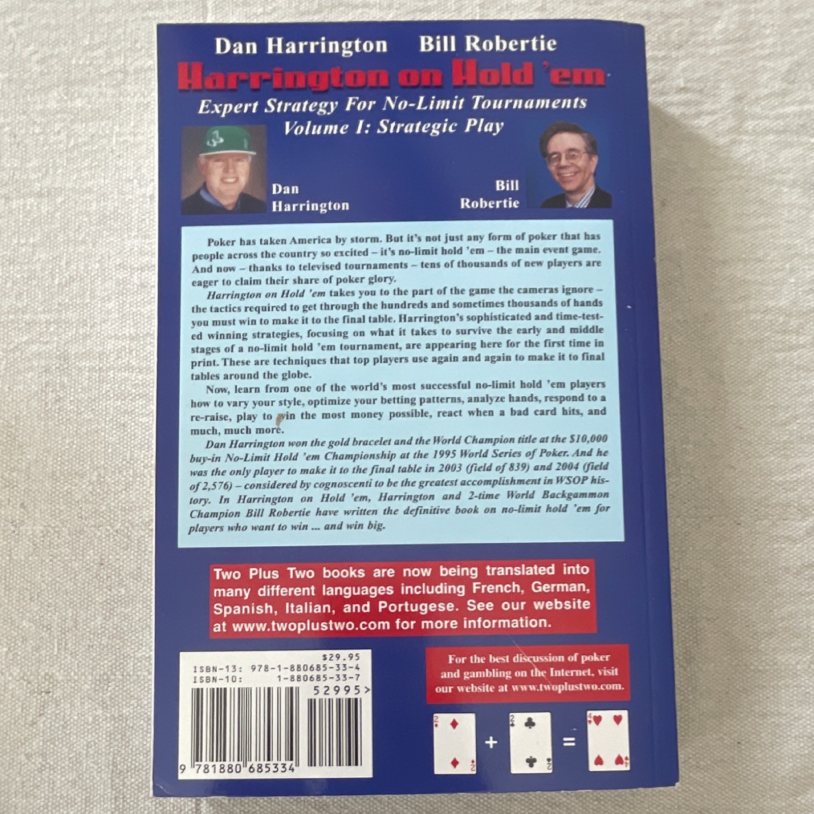 Harrington on Hold ’em Vol I Strategic Play by Harrington/Robertie 2004 PB 1st