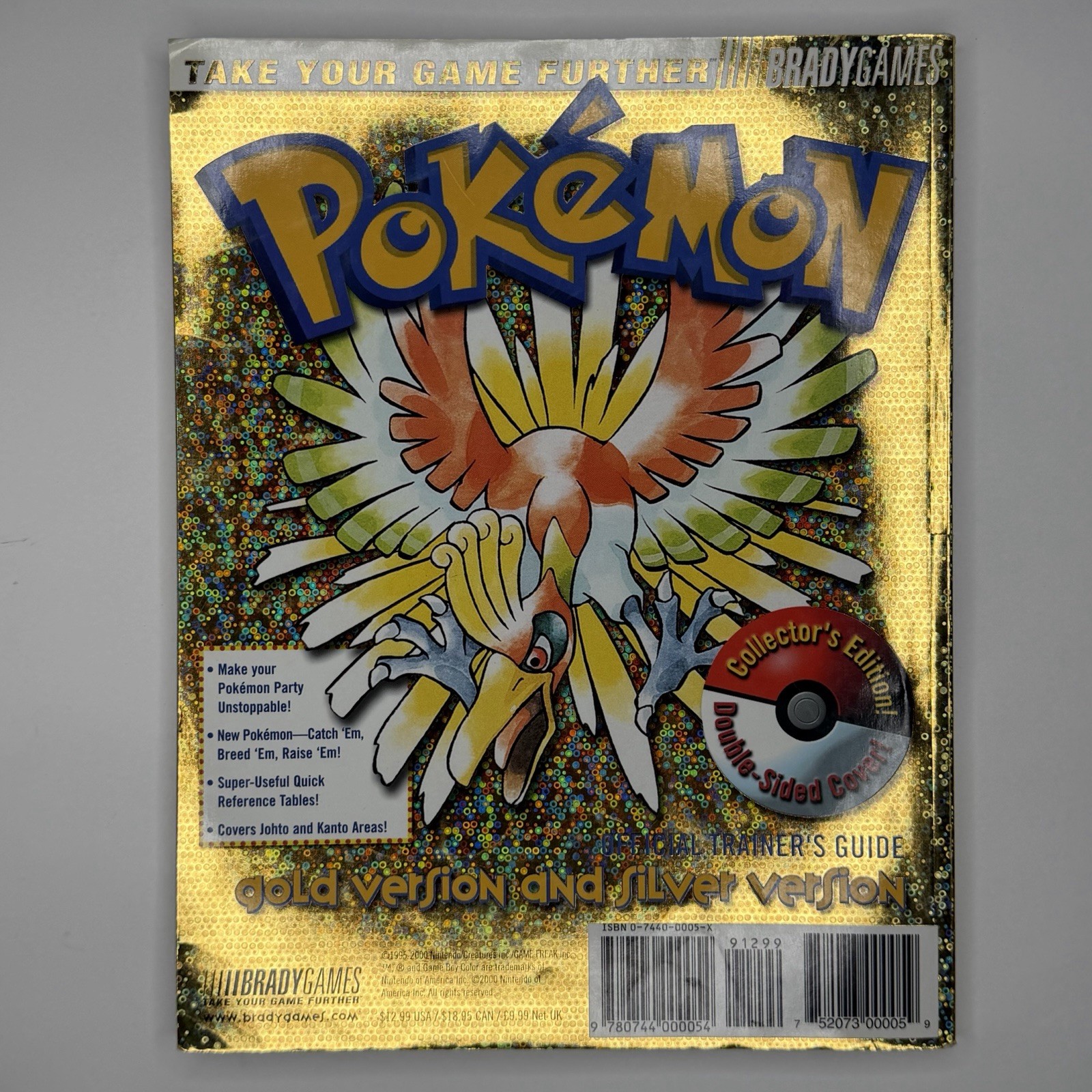 2000 Pokemon Gold and Silver Version Strategy Guide BradyGames Holographic Cover