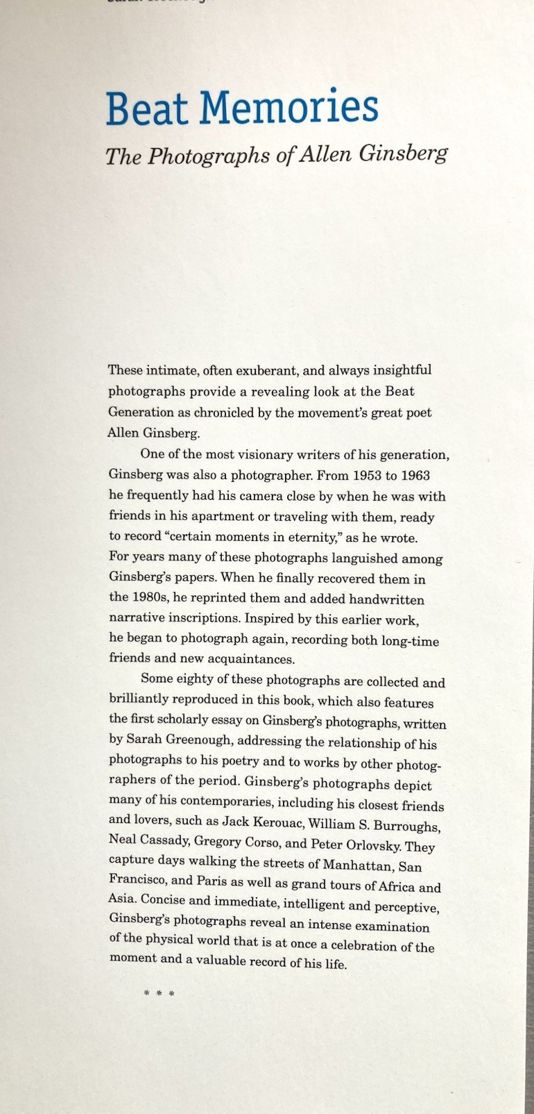 The Photographs of Allen Ginsberg, Beat Memories, 2010, VG+ Condition