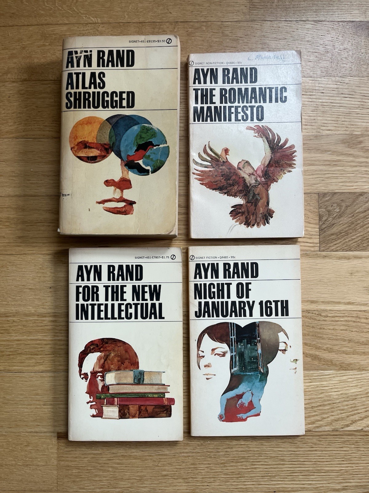 AYN RAND Lot of 4 Vintage Books Signet Atlas Shrugged Romantic Manifesto New