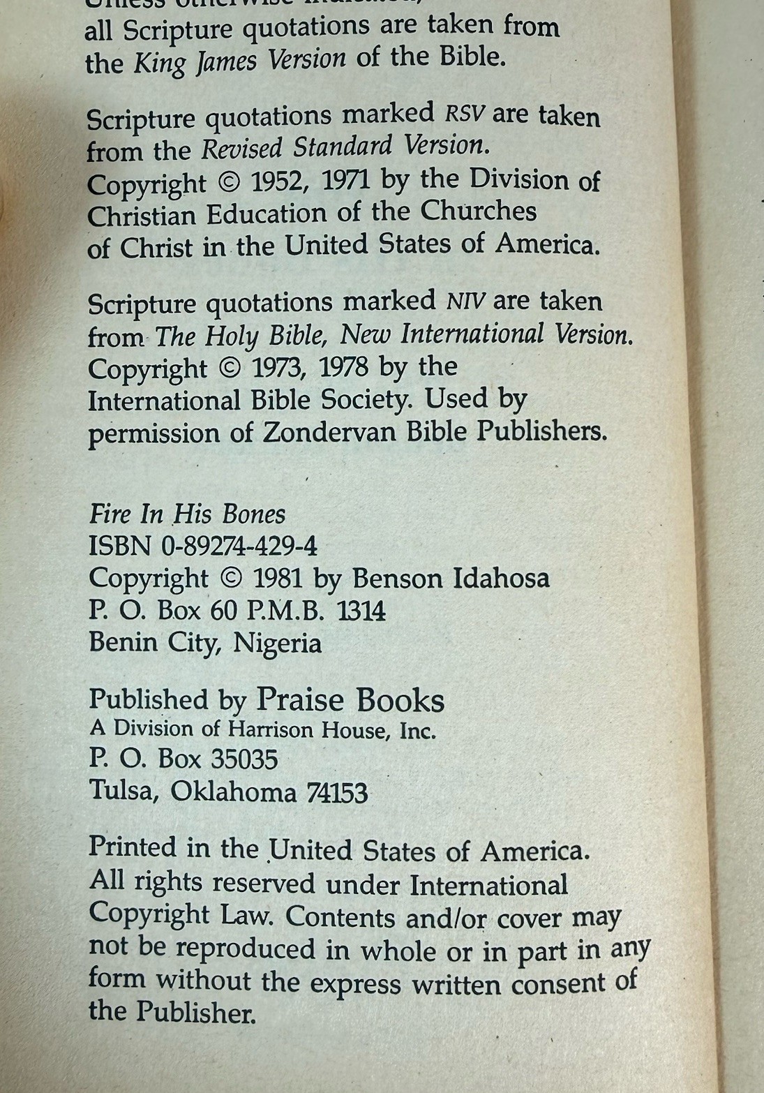 Fire in His Bones: The Story of Benson Idahosa by Ruthanne Garlock