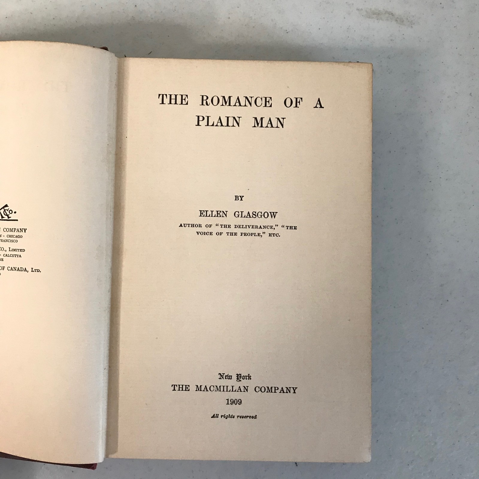 Ellen Glasgow: The Romance Of A Plain Man 1909 & The Battle Ground 1902