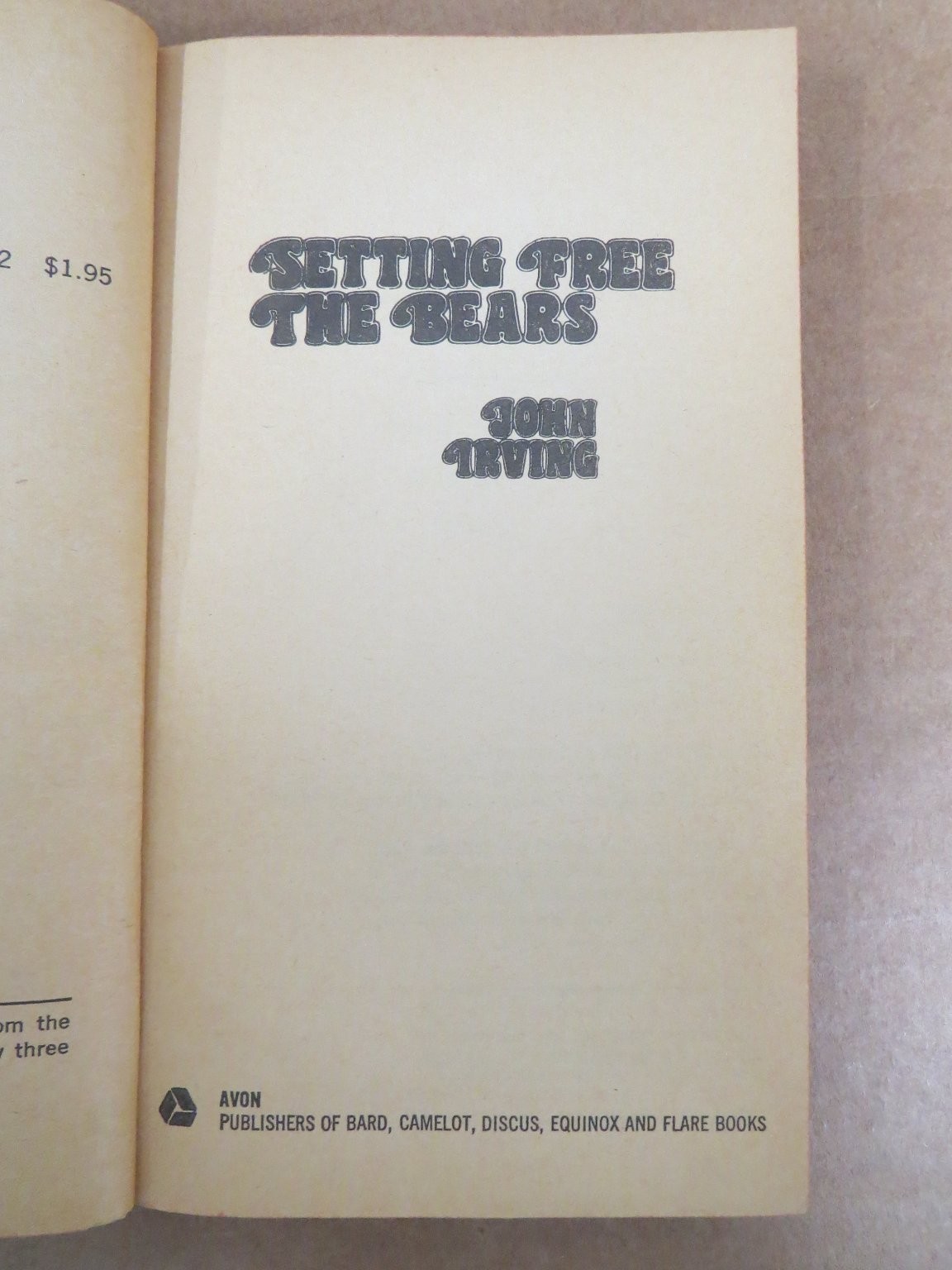 Setting Free the Bears John Irving 1974 First Avon Printing Paperback Novel