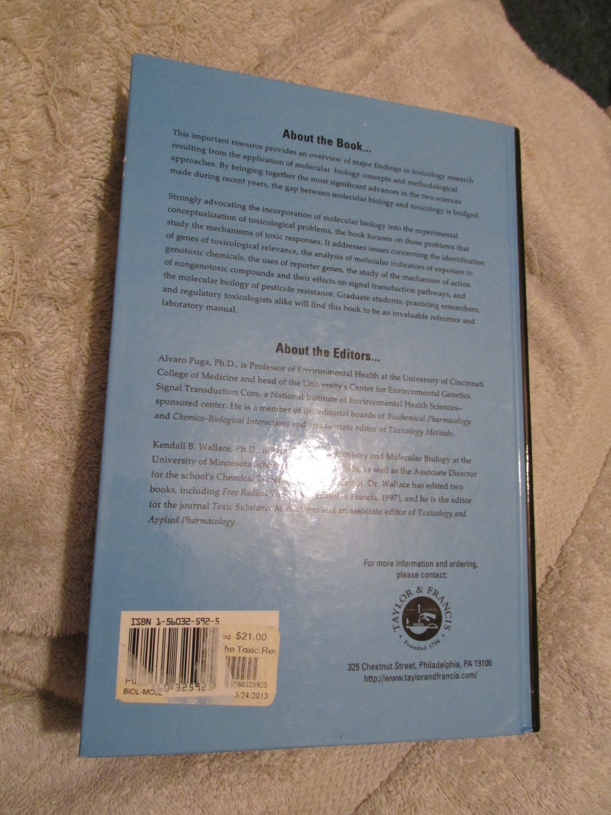 Molecular Biology of the Toxic Response HC BOOK Transgenic Epidemiology Analysis