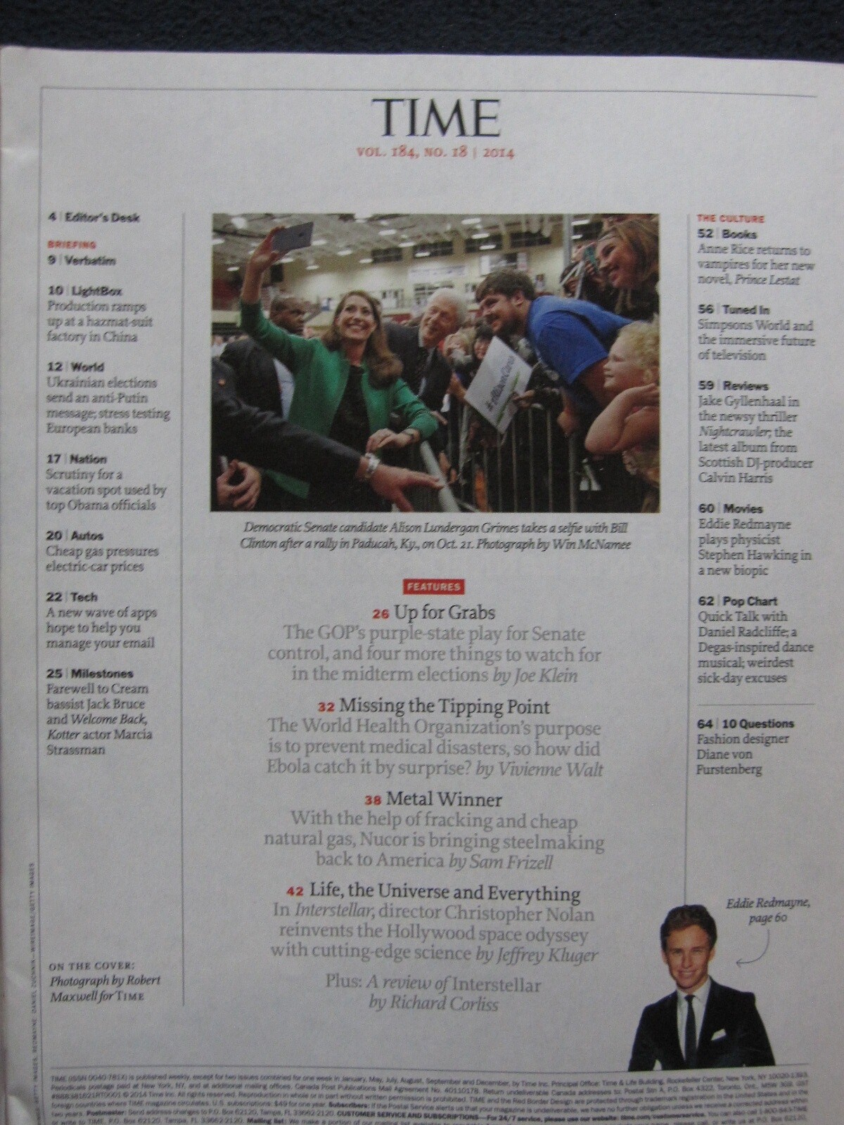 Time Magazine November 10 2014 Beyond the Stars, Christopher Nolan, Fumbling E..