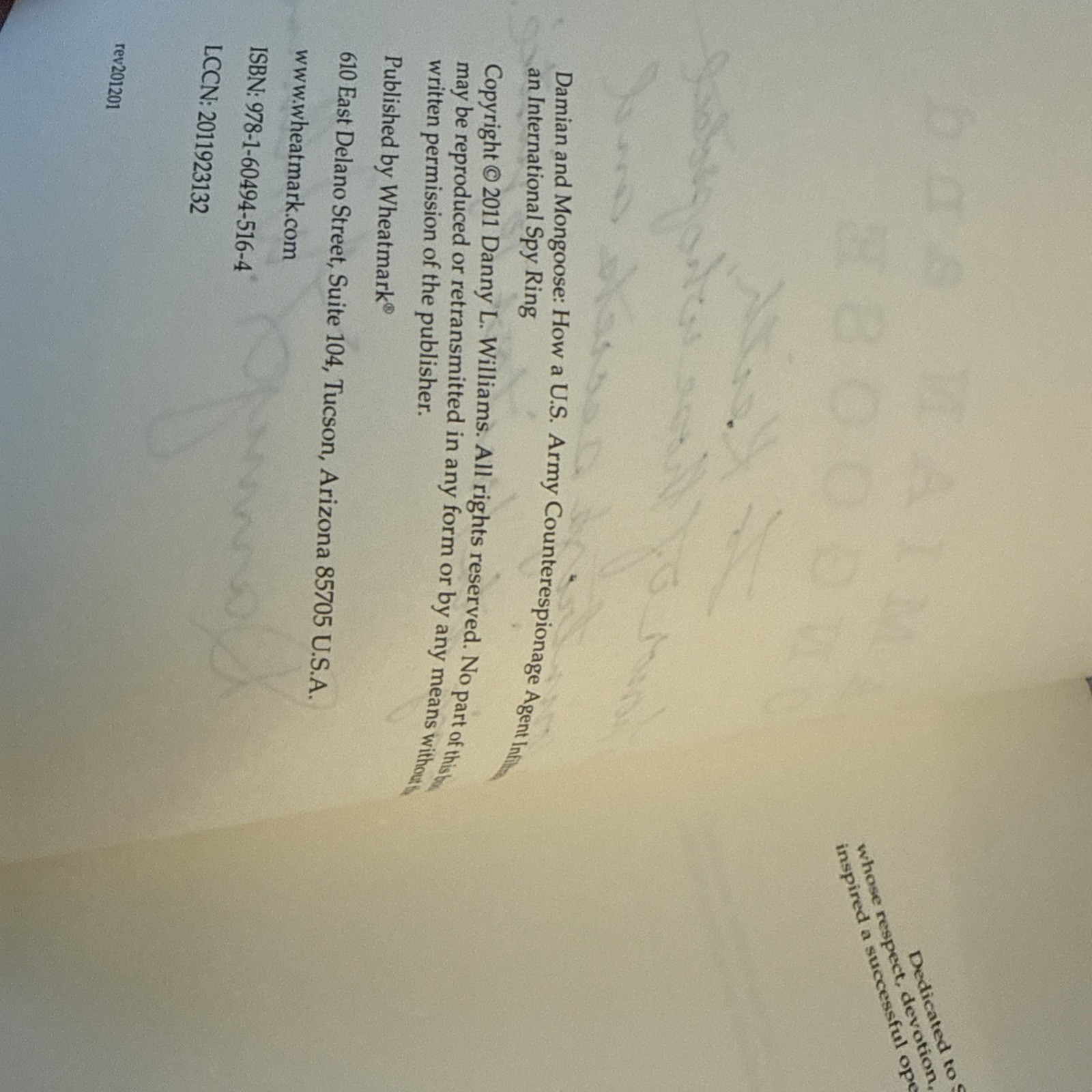 SIGNED Damian and Mongoose Danny L. Williams US Army Counterespionage Spy