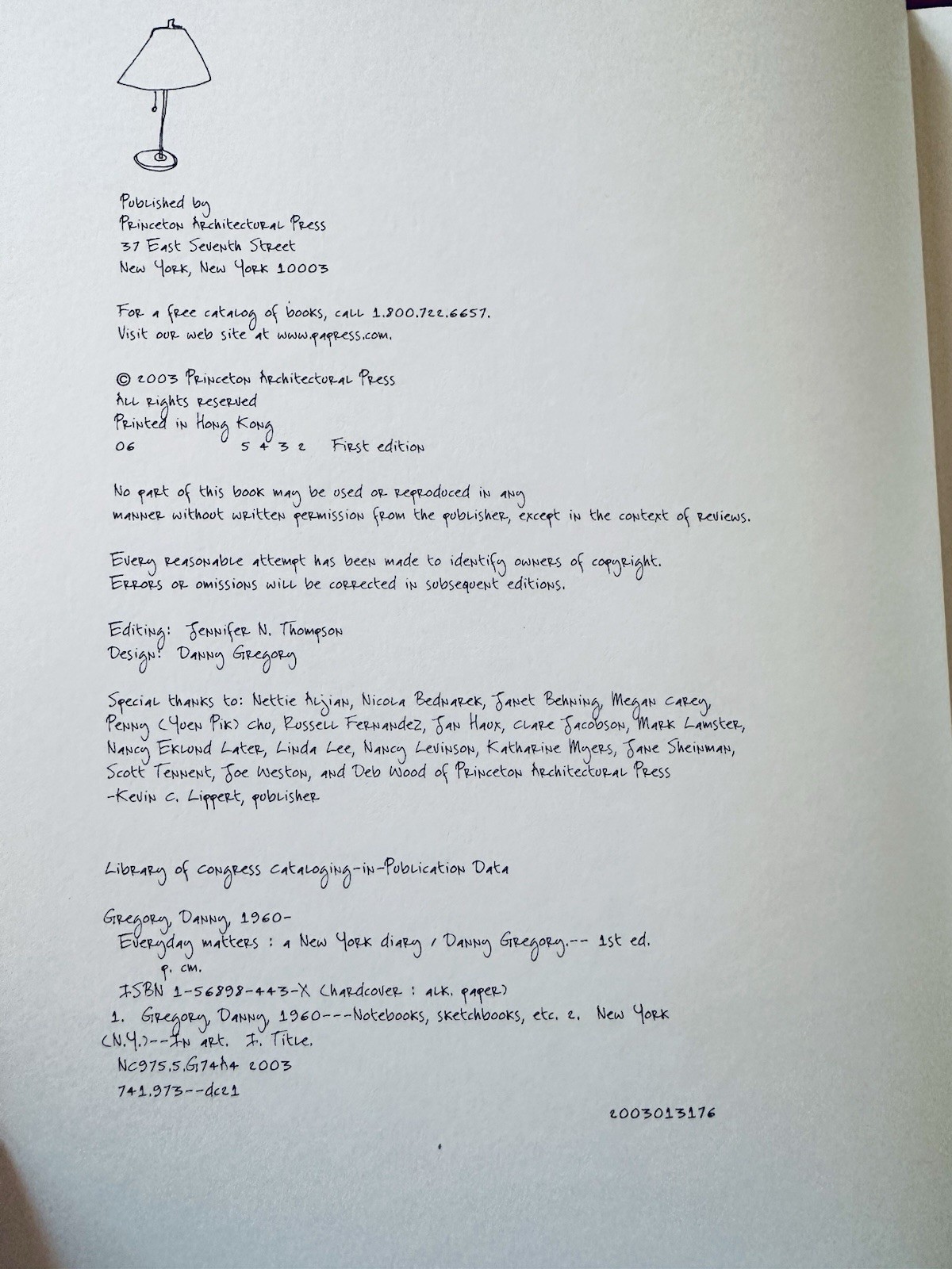 EVERYDAY MATTERS : A New York Diary by Danny Gregory Hardcover (1E/1P)