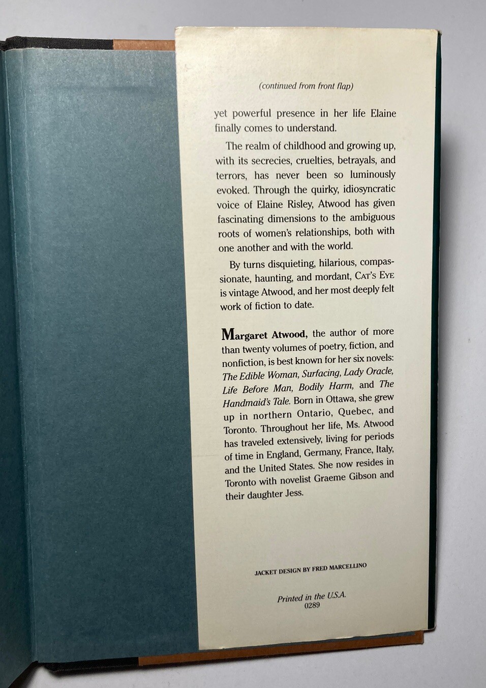 “Cat’s Eye” MARGARET ATWOOD 1st edition 1st print 1989 HARDCOVER Doubleday DJ