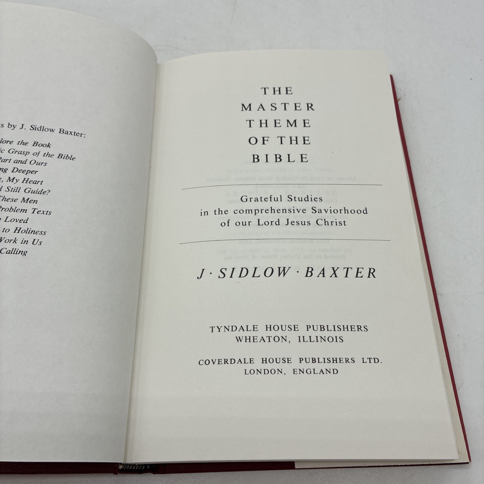 Master Theme of the Bible J Sidlow Baxter (1973, First Printing)