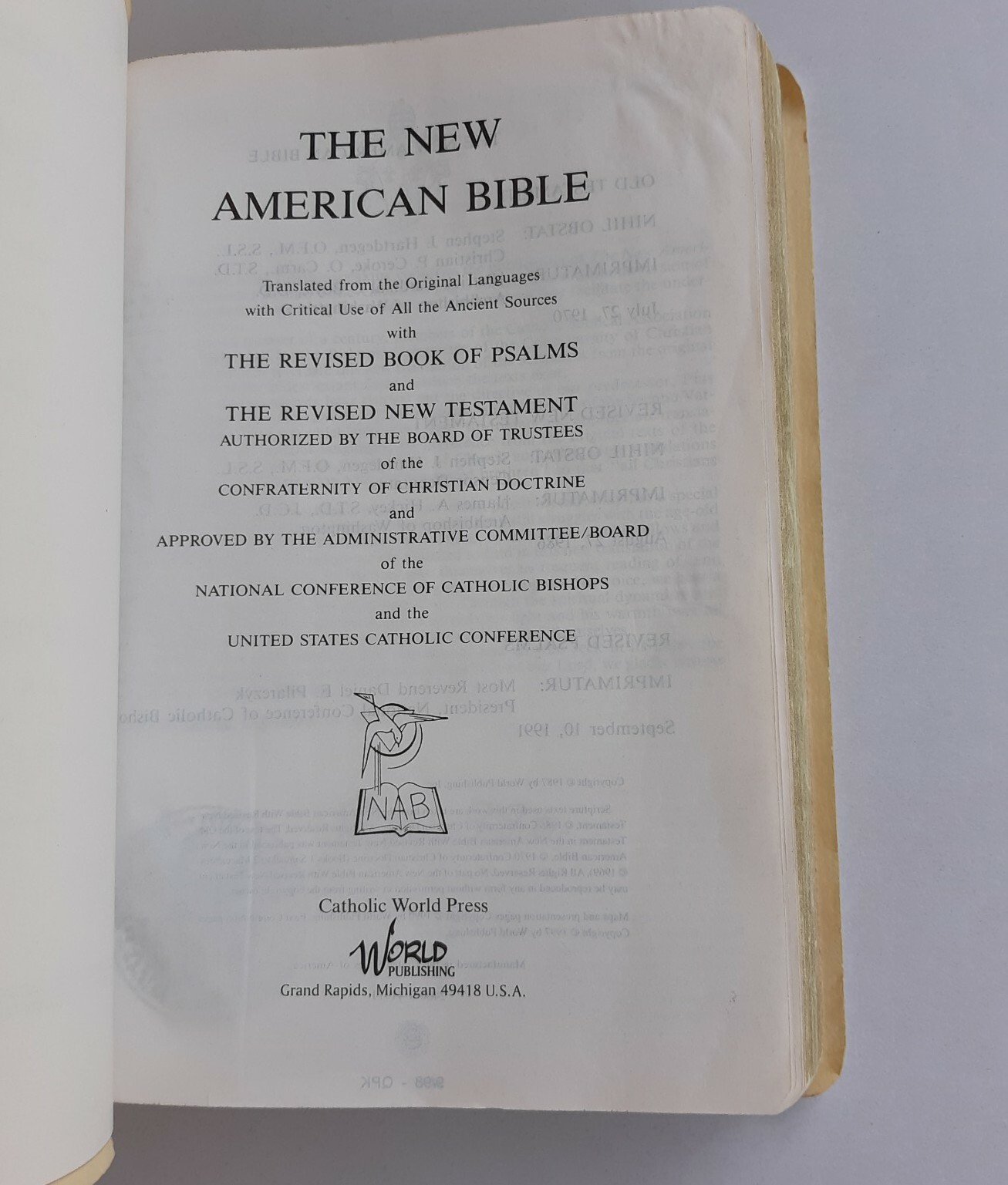 The New American Bible Official Catholic Bible Catholic World Press 2402W White