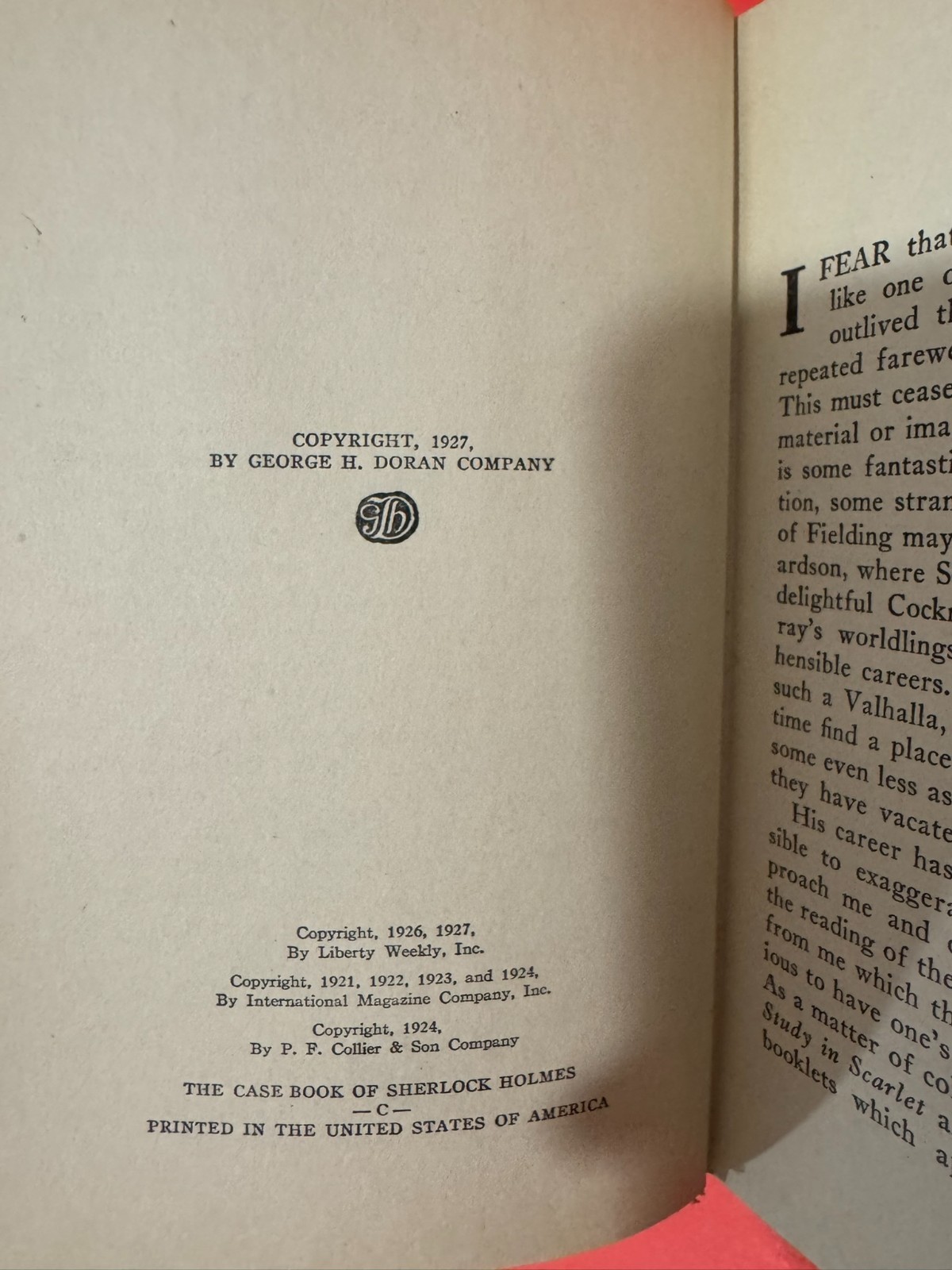 First American Edition The Casebook of Sherlock Holmes Arthur Conan Doyle 1927