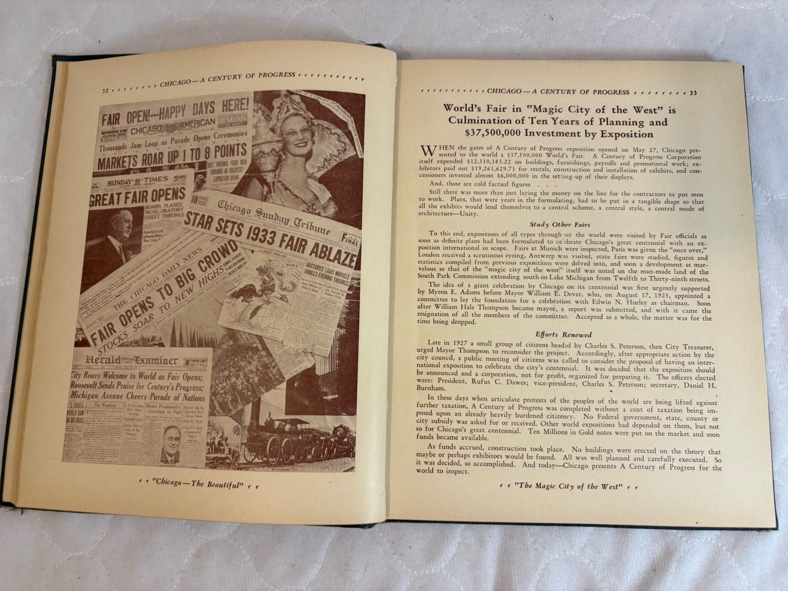 Chicago: A Century of Progress , 1833-1933 Hardcover Chicago Worlds Fair