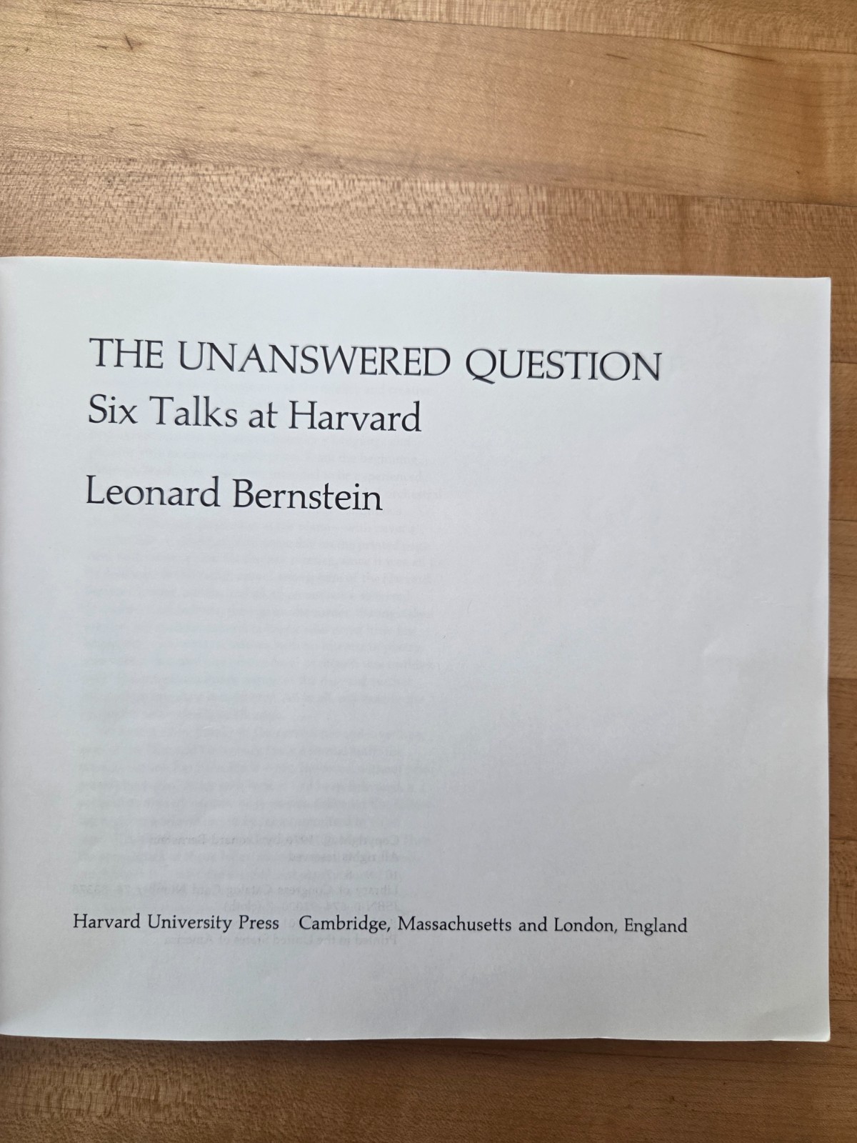 The Unanswered Question Six talks at Harvard by Leonard Bernstein Book