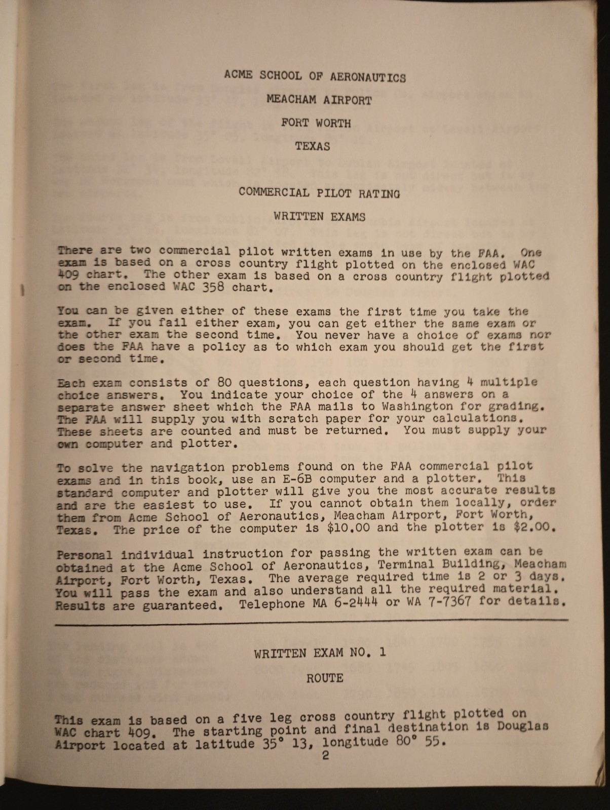 Commercial Pilot CAA Exams 1960 with Maps Acme School of Aeronautics