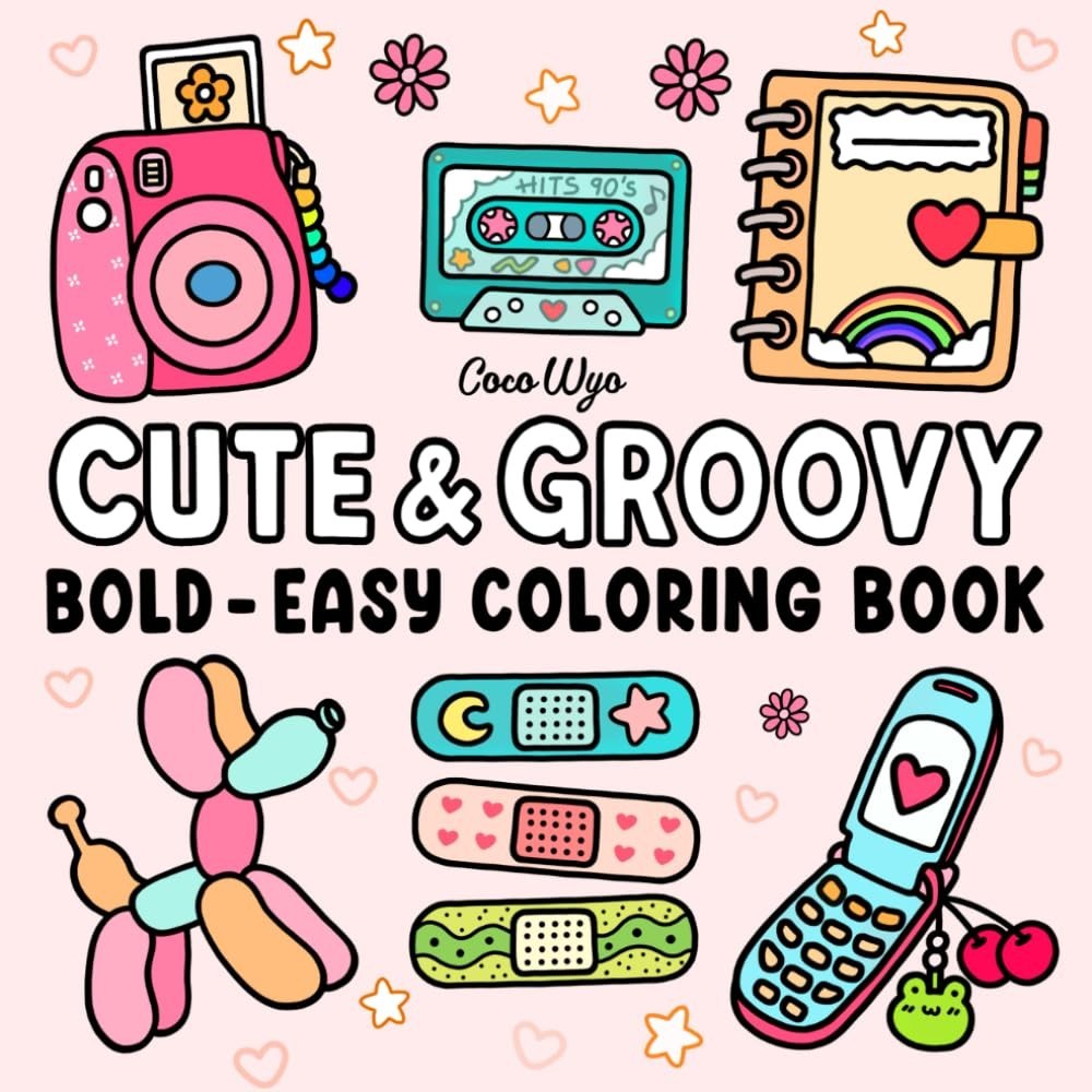 Cute & Groovy Coloring Book for Adults and Kids Bold and Easy Simple and Big
