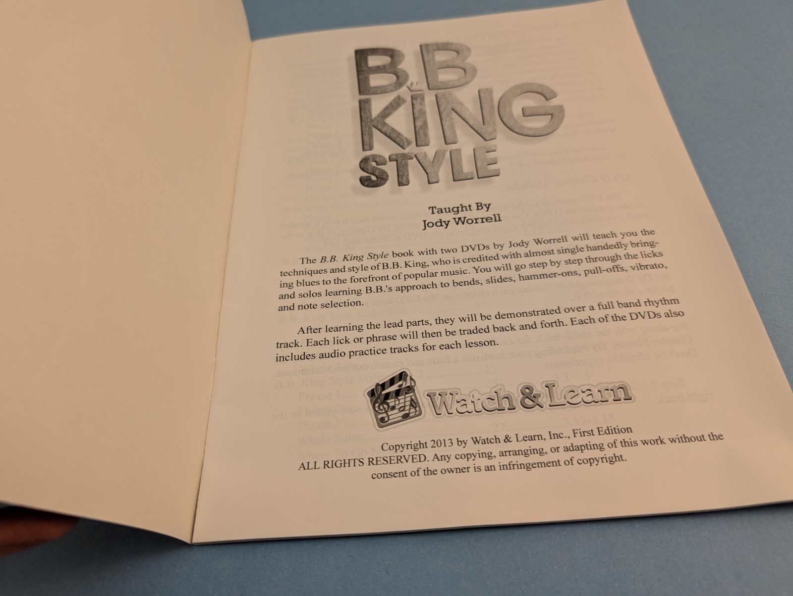 B.B. KING STYLE GUITAR BOOK By Jody Worrell No CD