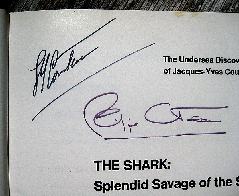 1970 SHARKS Personally Signed by JACQUES COUSTEAU & PHILIPPE COUSTEAU Ocean JAWS