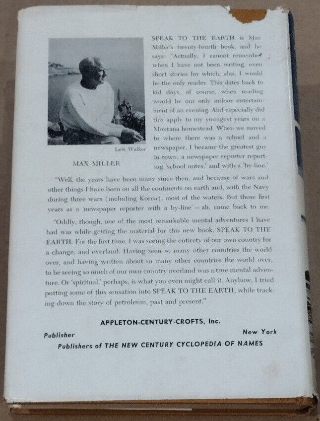 Speak to the Earth by Max Miller 1955 Hardcover Illustrated Vintage