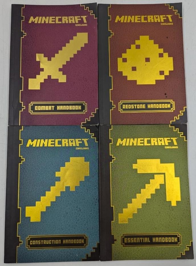 Set of 4 MINECRAFT HANDBOOK LOT- Essential, Construction, Redstone, Combat