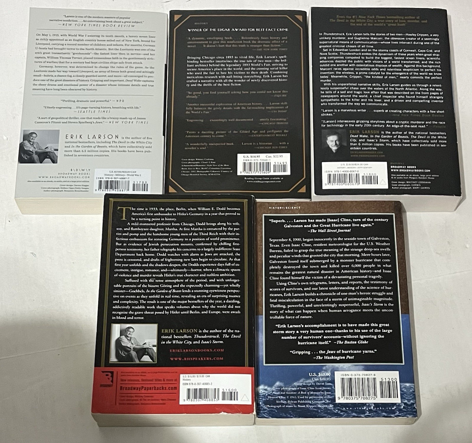 Erik Larson 6 Paperback Book lot Dead Garden Isaac’s Storm Devil Thunderstruck