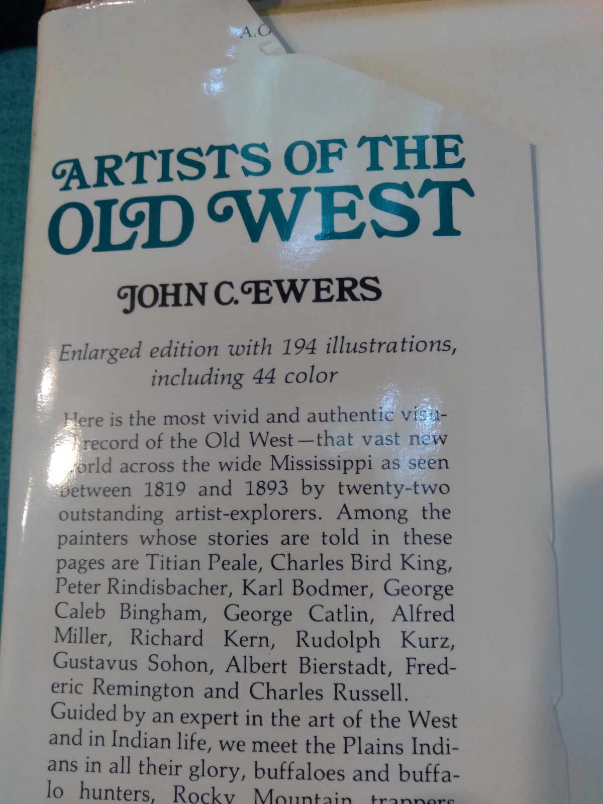 Artists of the Old West by John C. Ewers — Hard Cover — 1973 Enlarged Edition