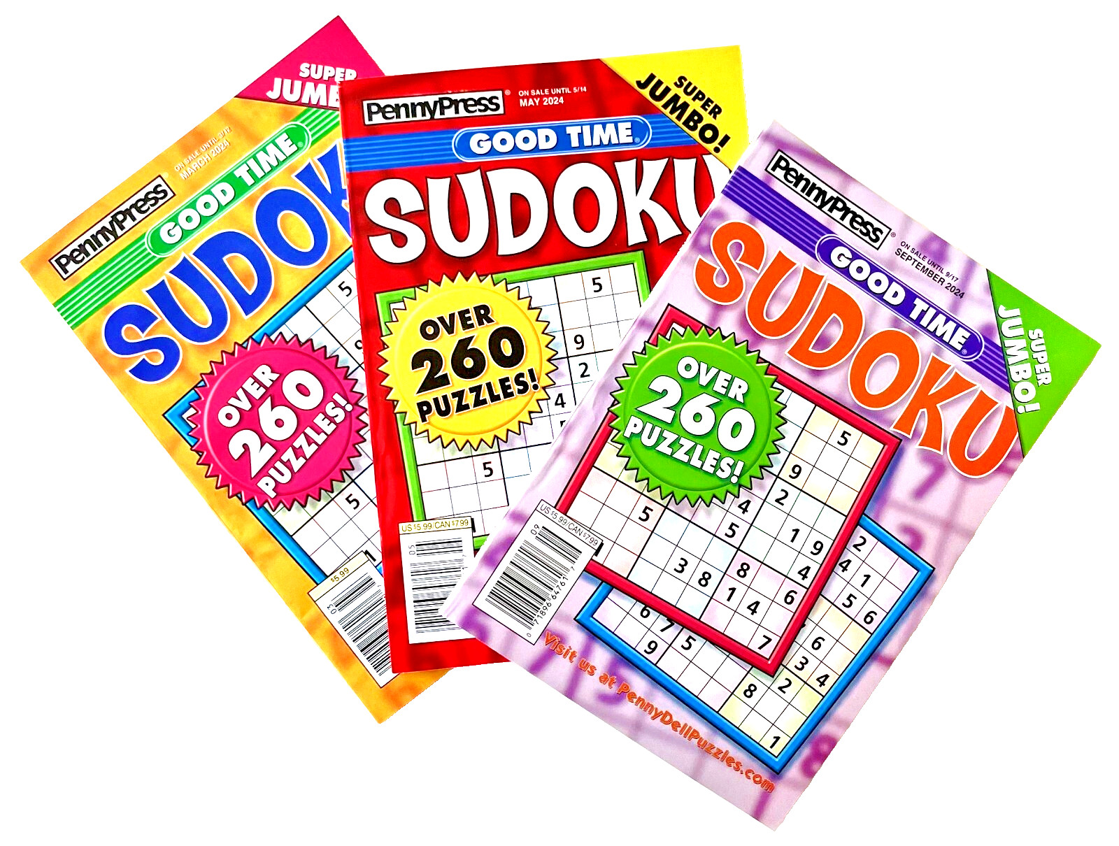NEW Lot 3 Penny Press Dell Sudoku Good Time Puzzle Books Over 260 In Each!