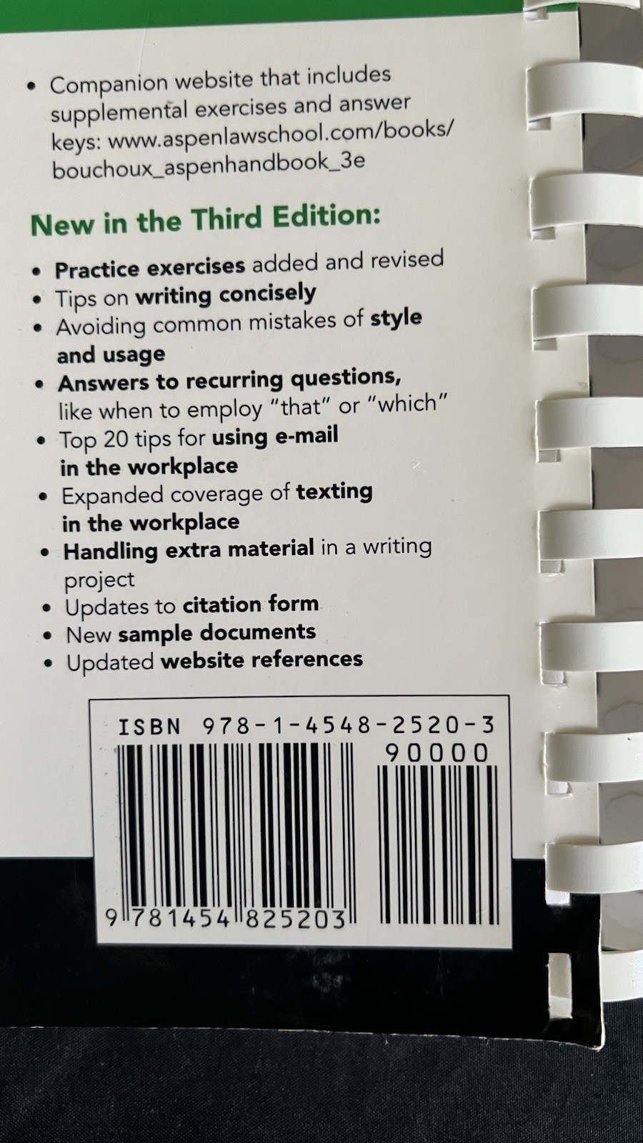 Wolters Kluwer Aspen Handbook for Legal Writers 3rd Ed Spiralbound Bouchoux