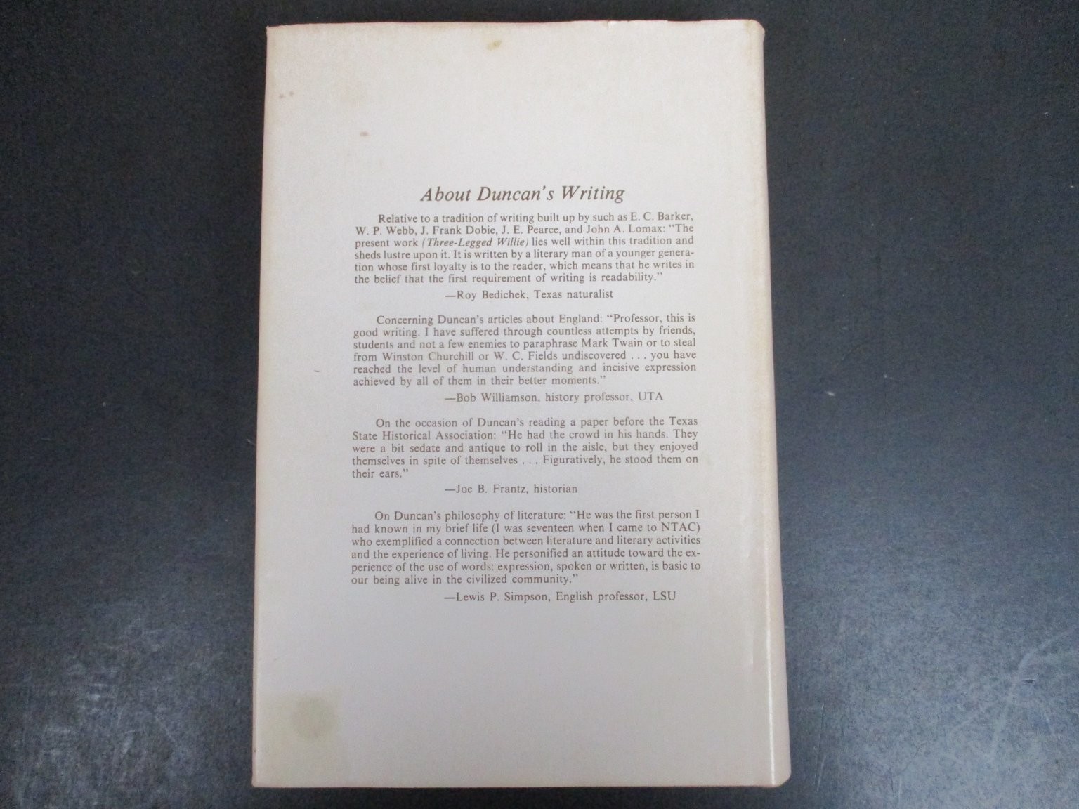 Duncan Robinson Texas Teacher & Humanist 1976 First Ed Signed Inscribed Texas