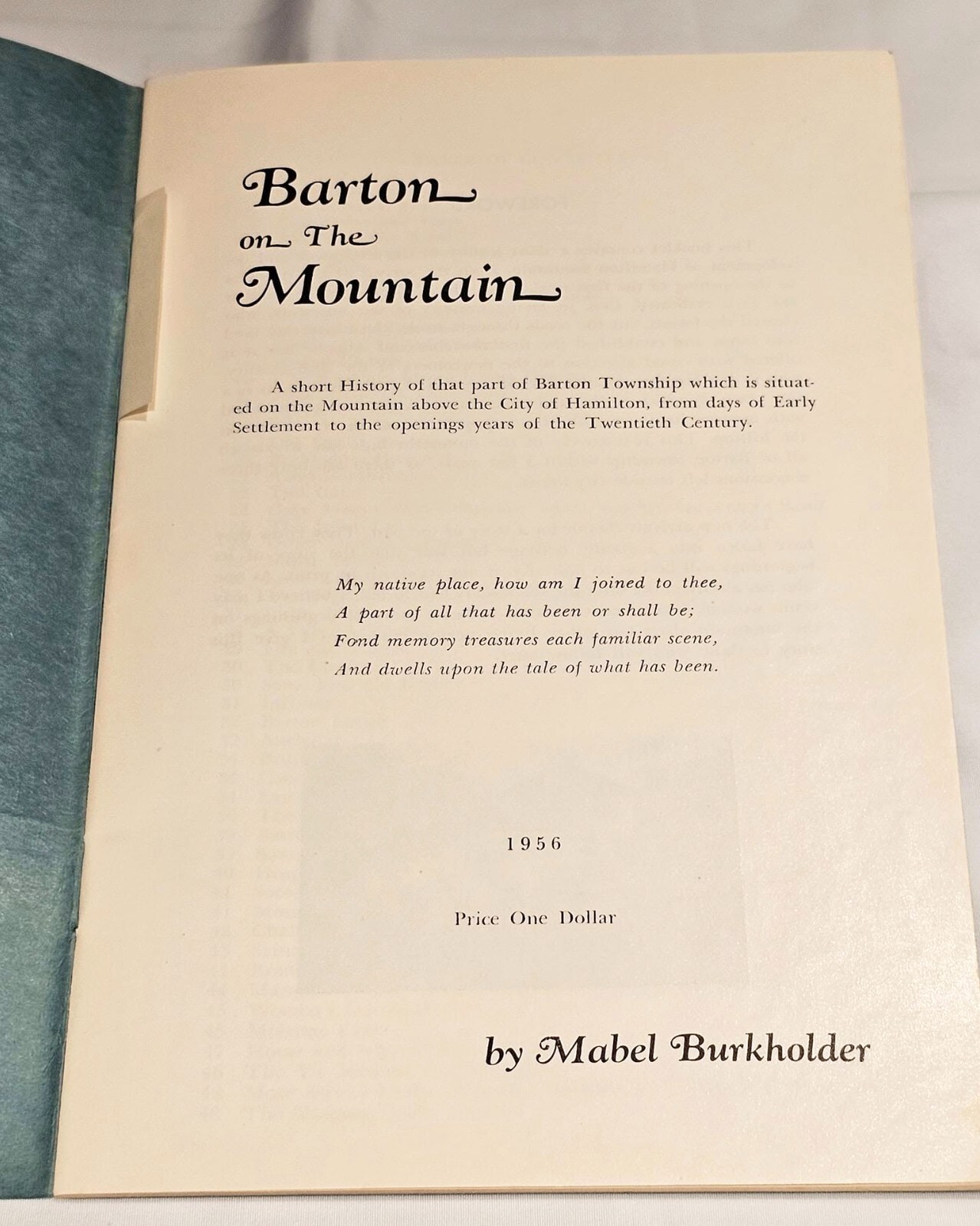 1956 BARTON ON THE MOUNTAIN Mabel Burkholder History Barton Township Canada Book