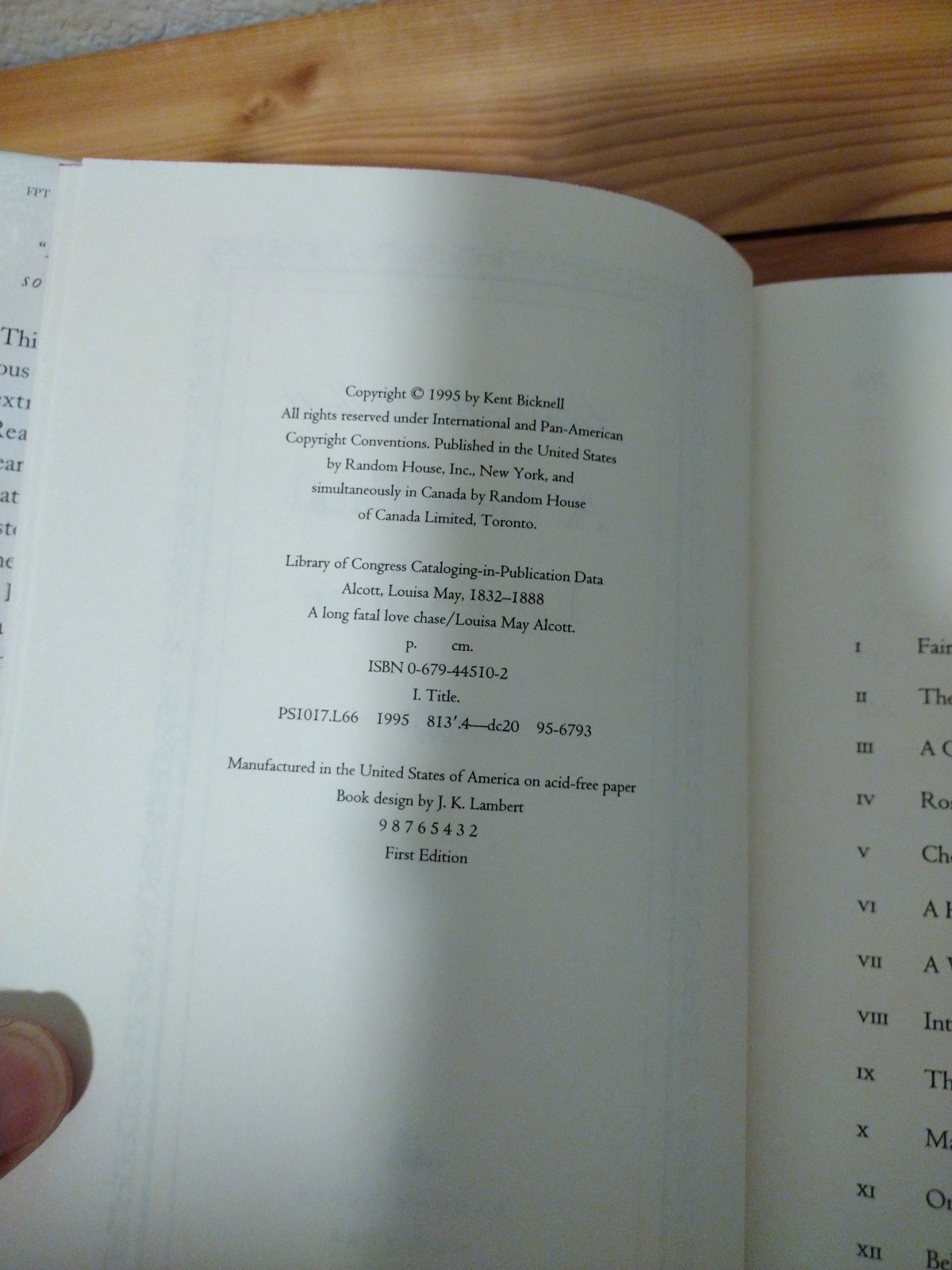 A Long Fatal Love Chase Louisa May Alcott 1ST EDITION 1ST PRINTING 1995 Hardcove