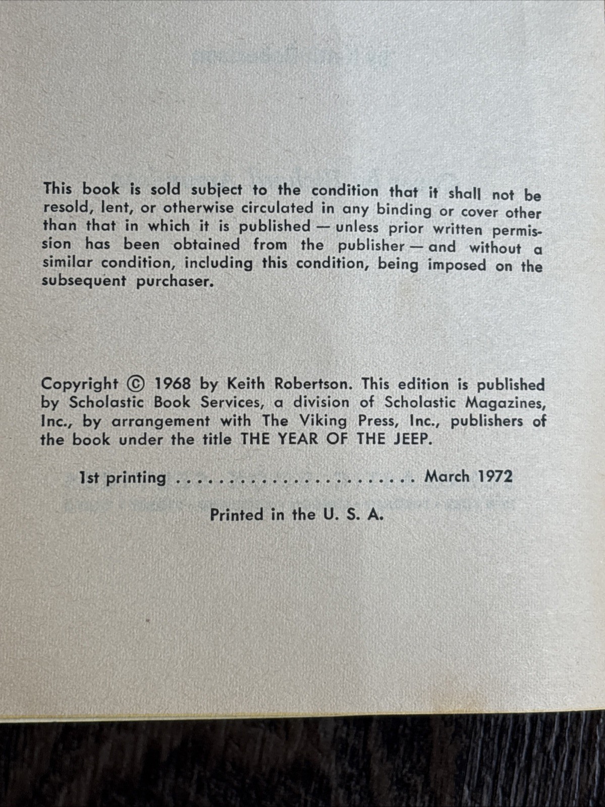The Jeep Keith Robertson 1972 Paperback Scholastic Book Service 1st Printing