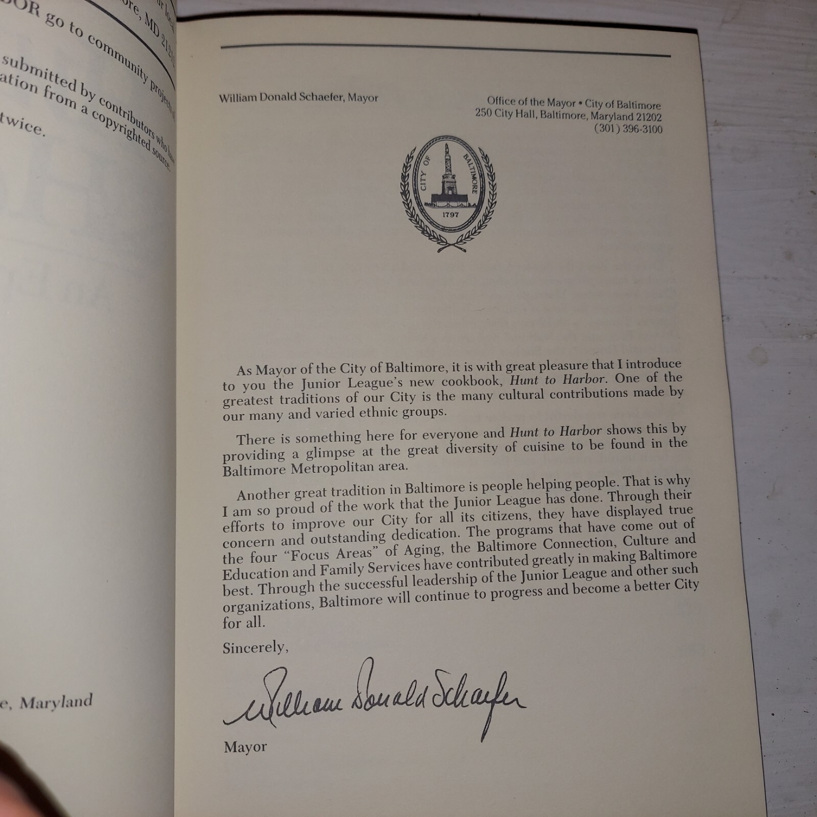Hunt to Harbor: An Epicurean Tour by Junior League of Baltimore 1985 1st Printng