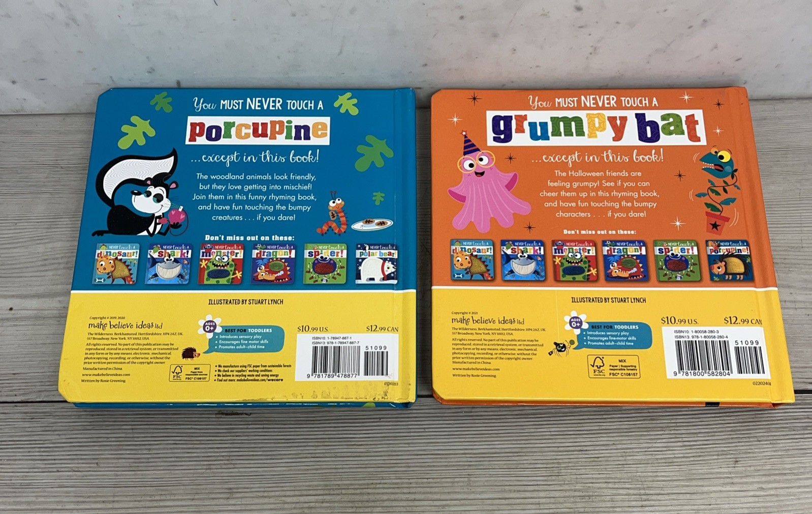 Lot Of 2 Children’s Books, Never Touch A Grumpy Bat, Porcupine, Illustrated, HC.