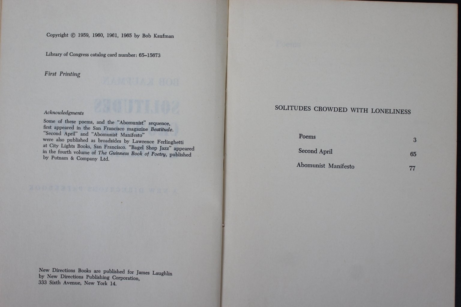 Solitudes Crowded with Loneliness Bob Kaufman 1965 First Printing Poetry PB
